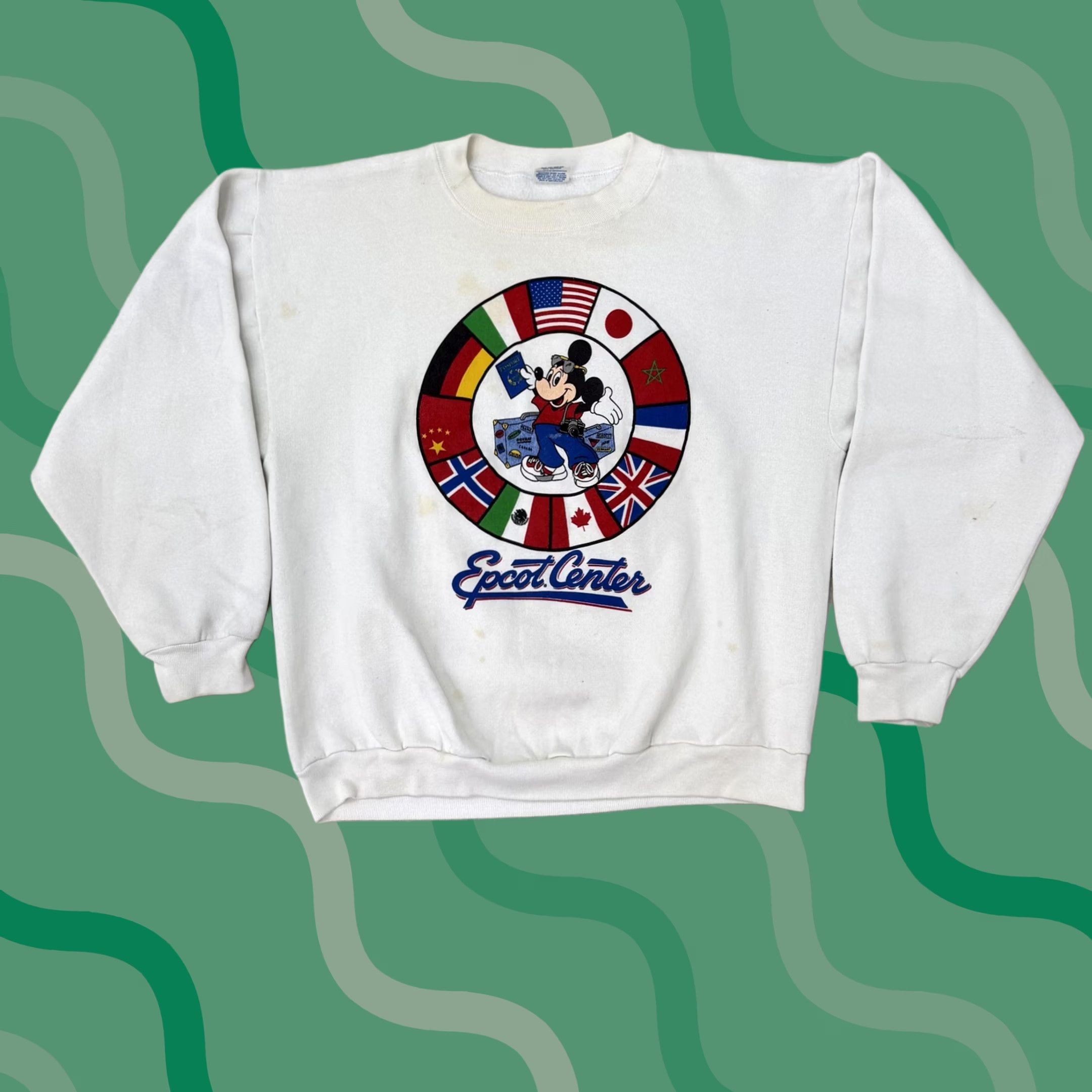 Disney VINTAGE Disney Mickey Mouse Epcot Center Sweatshirt Mens XL Flags Fleece USA Size US XL / EU 56 / 4 - 1 Thumbnail