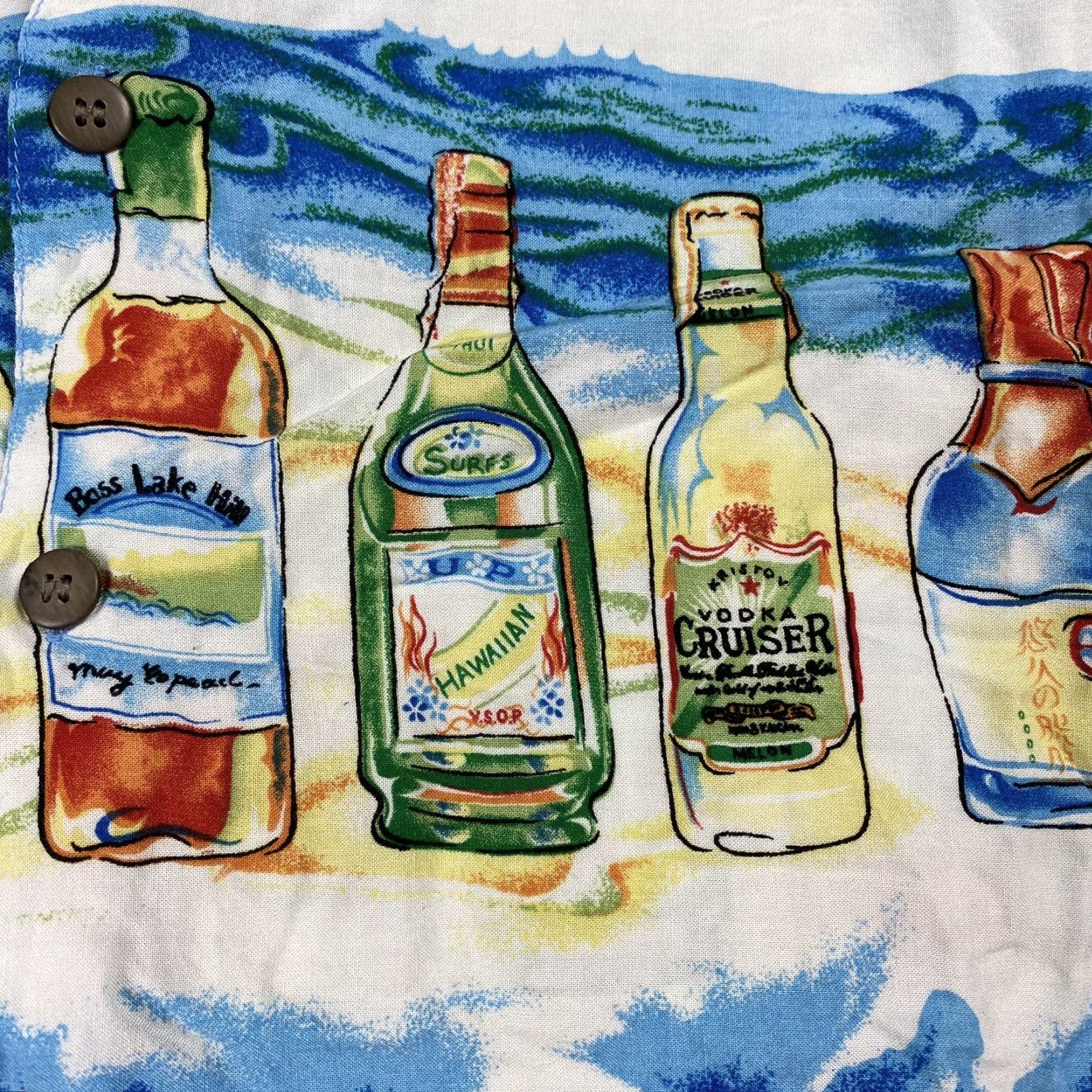 Vintage VTG Thumbs Up Camp Shirt Hawaiian Button-Up Rayon Cocktail Bar Life of the Party XL Blue Mens Size US XL / EU 56 / 4 - 2 Thumbnail