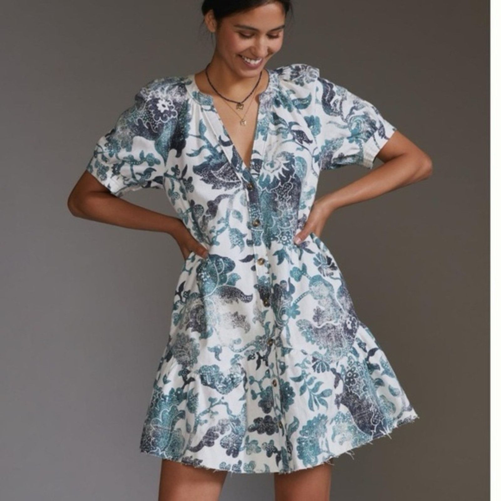 Anthropologie Anthropologie Pilcro Linen Puff Sleeve Tunic Dress Womens S Size S / US 4 / IT 40 - 1 Thumbnail