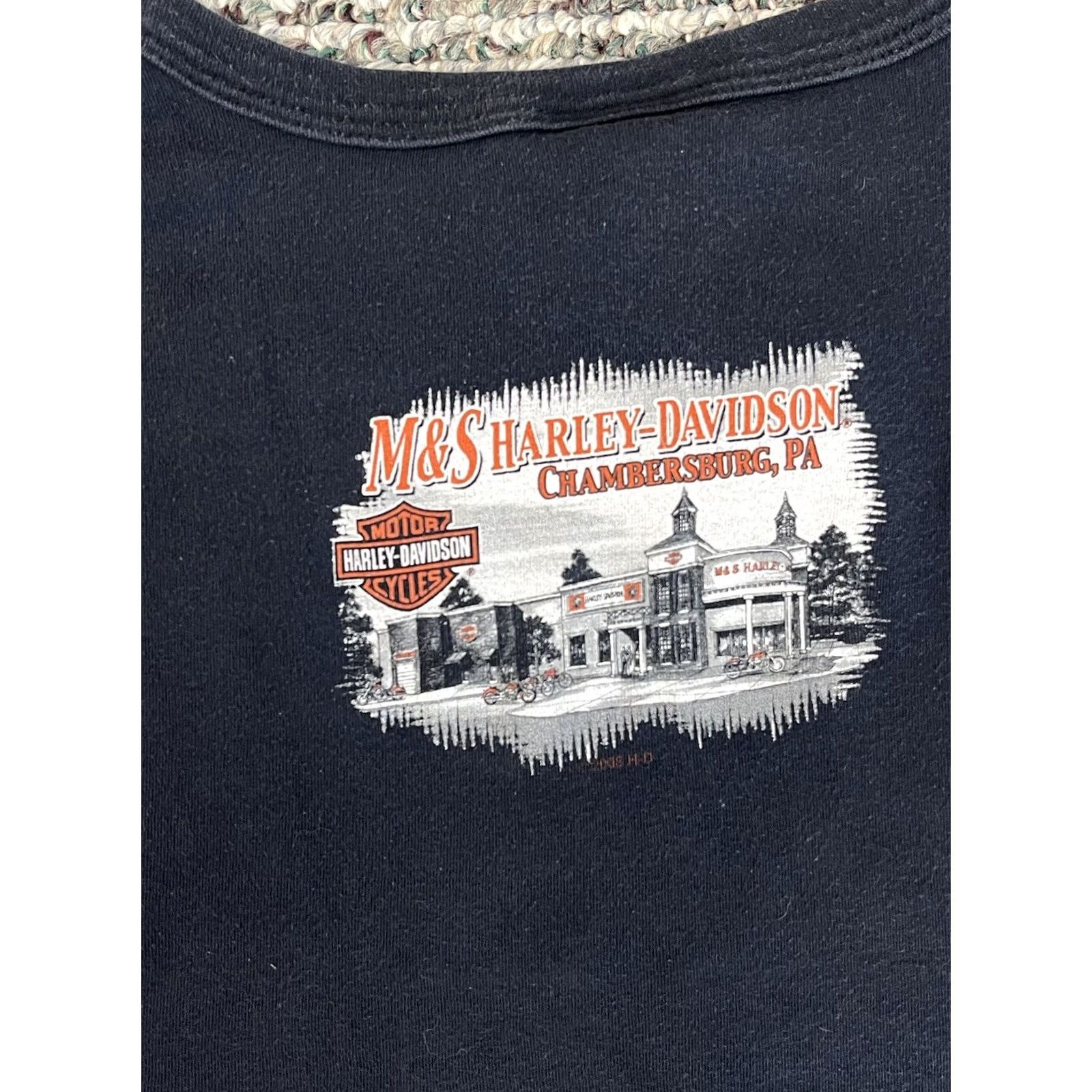 Harley Davidson VINTAGE Harley-Davidson Shirt Womens L Black Short Sleeve Crew Neck Knit 100% Cotton Logo Studded Size L / US 10 / IT 46 - 6 Thumbnail