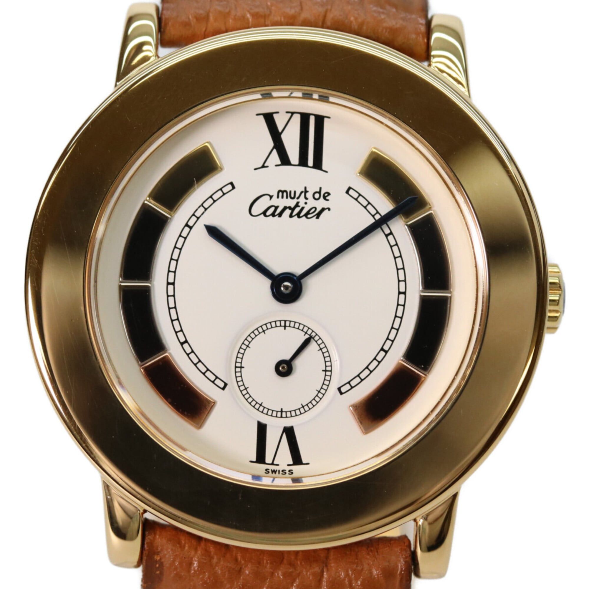 Cartier Cartier W1006922 925 Must de Ronde LM Vermeil Small Seconds Trinity Watch Gold Ivory Dial Ladies Size ONE SIZE - 1 Thumbnail