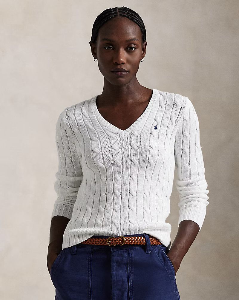 Polo Ralph Lauren RALPH LAUREN Sweater Cable Knit White Cotton V Neck S Size S / US 4 / IT 40 - 5 Thumbnail