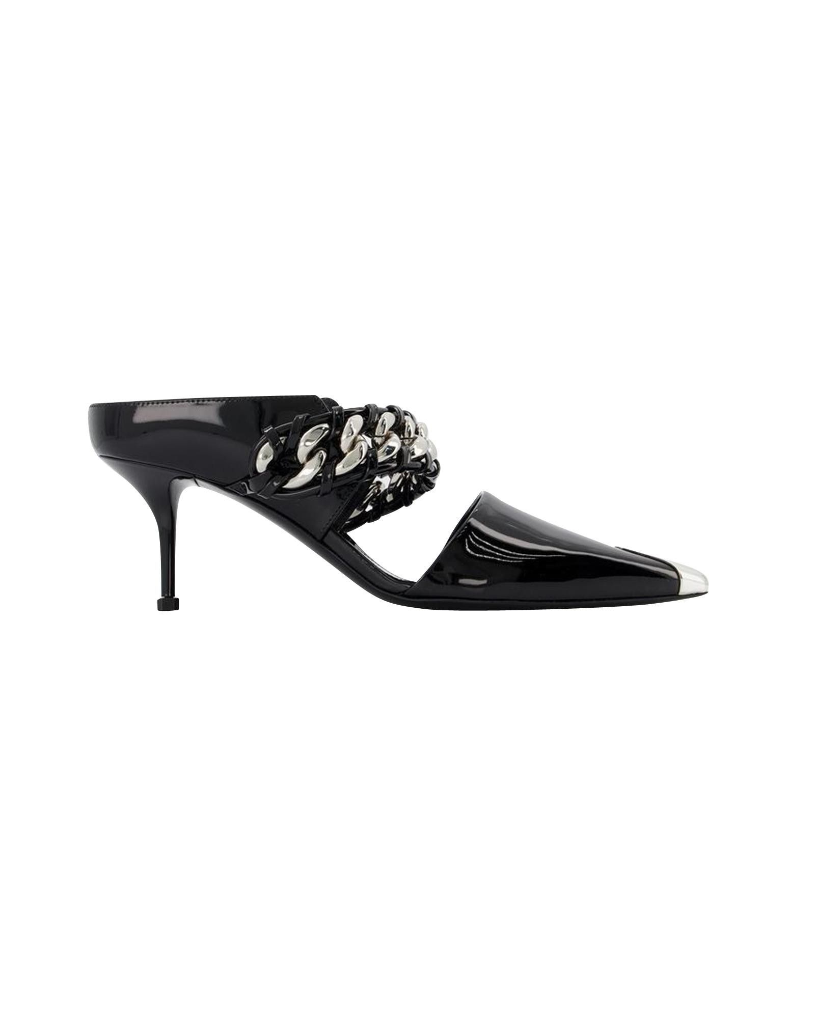 image of Alexander Mcqueen Black/silver Leather Sandals, Women's (Size 7)