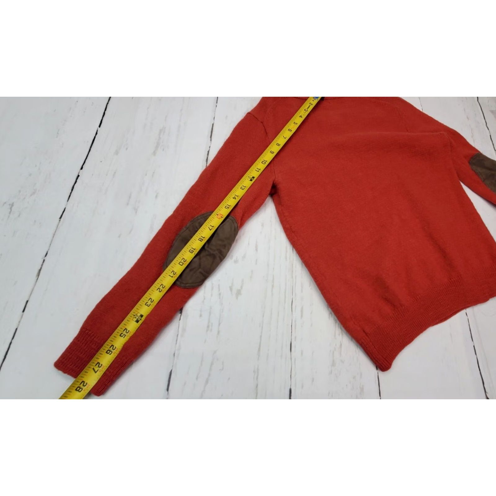 J.Crew J. Crew Merino Wool V-Neck Sweater Women L Slim Fit Pullover Elbow Patches Red, Kn: Pullover, Solid, Wool, 100% Merino, Winter/Fall, Casual, WomenS Size L / US 10 / IT 46 - 7 Thumbnail