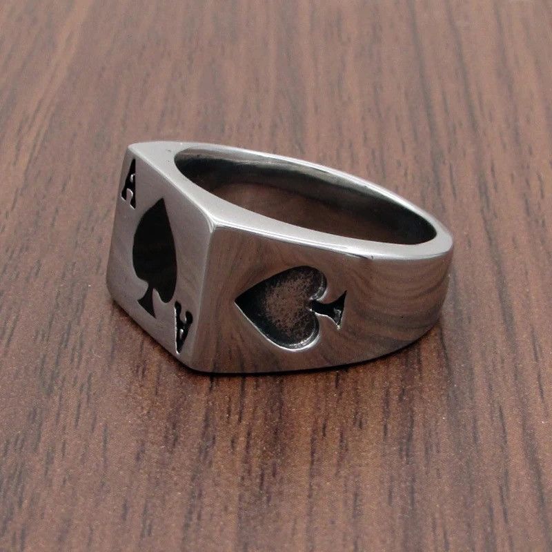 Jewelry × Vintage Black Ace of Spades Ring Classic Poker Heart Letter A Rings Size ONE SIZE - 4 Thumbnail