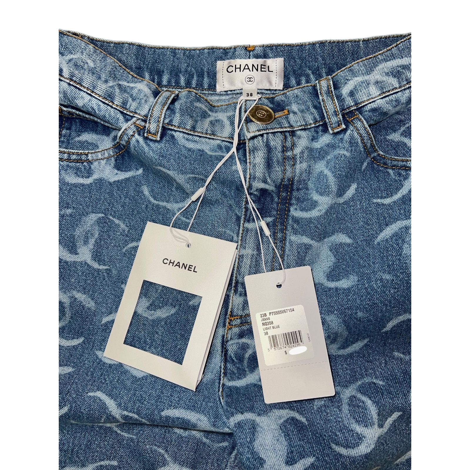 Chanel Chanel Denim White CC Printed Logo Sequin Regular Jeans 38 Size 26" / US 2 / IT 38 - 9 Thumbnail