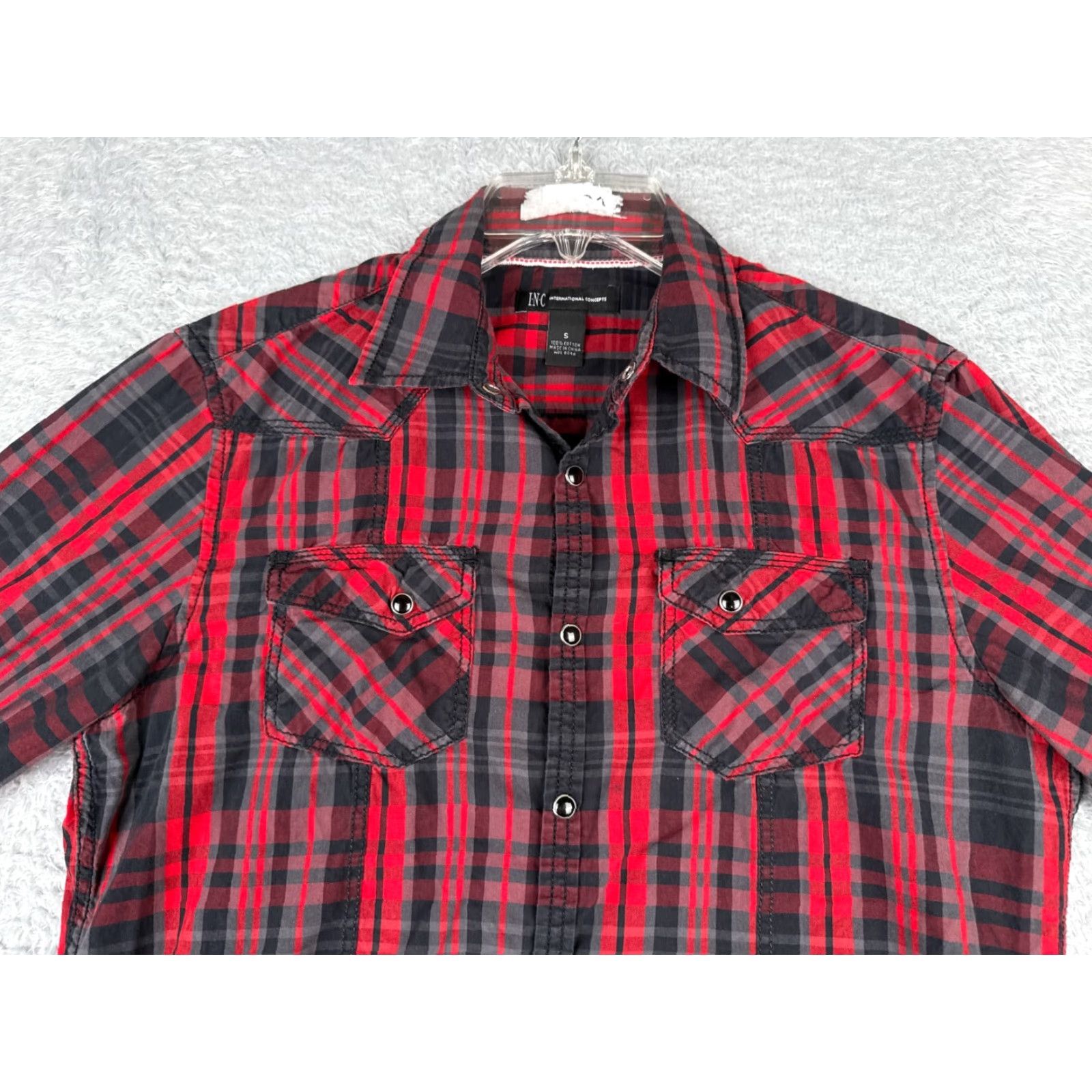 Vintage INC International Concepts Shirt Mens XL Red Plaid Pearl Snap Western Button-Up Cap Collar Size US XL / EU 56 / 4 - 4 Thumbnail