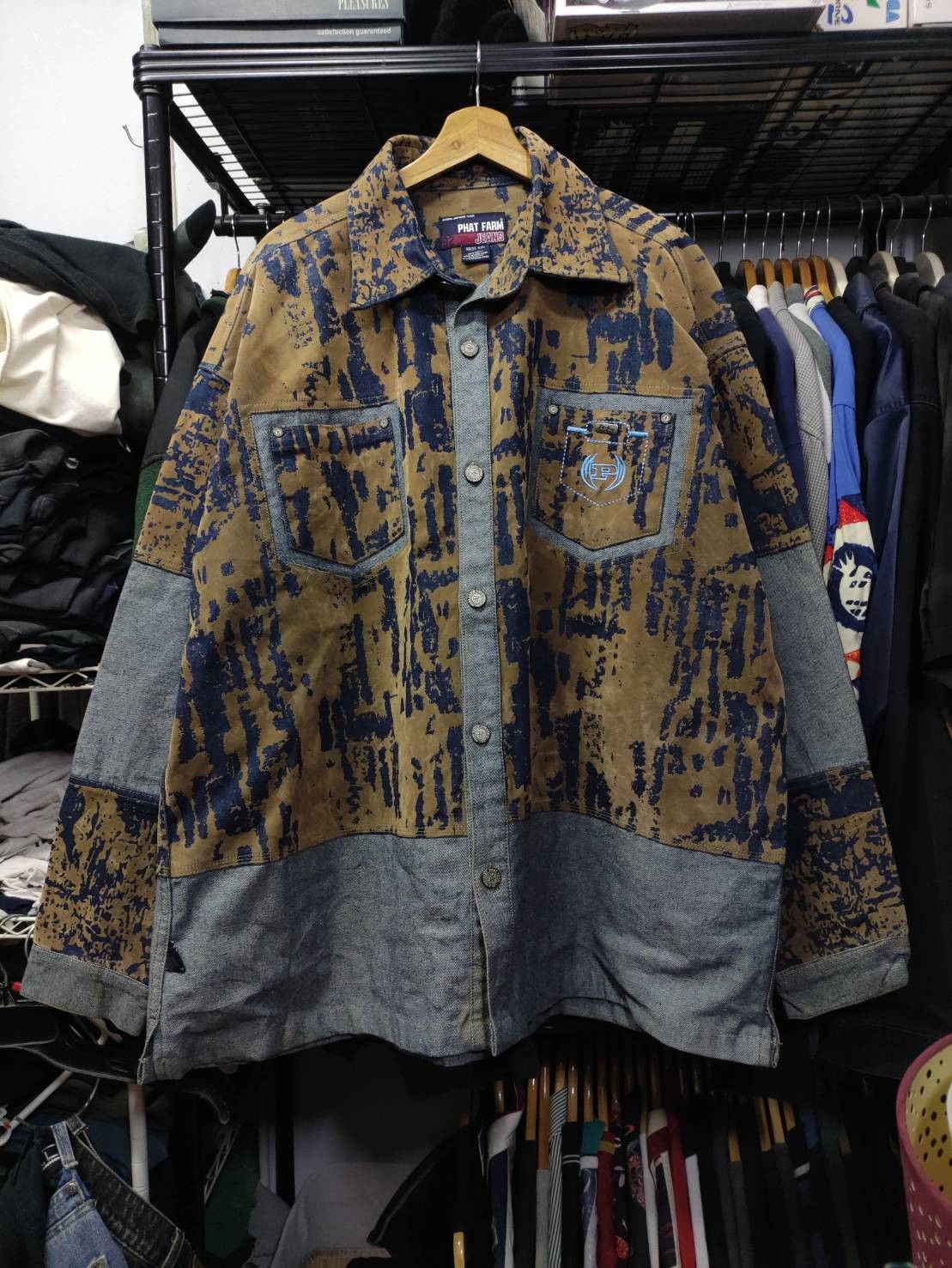 Phat Farm Vtg 00's Phat Farm Jeans Velvet Pattern Denim Jacket Size US XXL / EU 58 / 5 - 1 Thumbnail