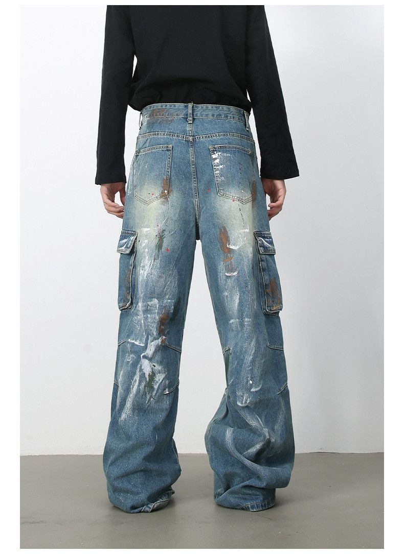 Japanese Brand Graffiti multi-pocket blue wide-leg work jeans y2k Size US 32 / EU 48 - 5 Thumbnail