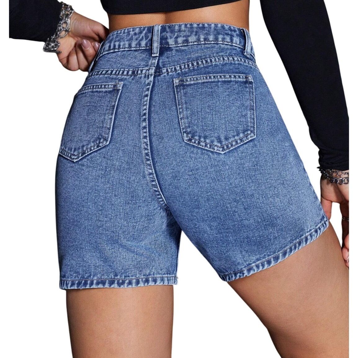 Shein Women's Denim Shorts With Pockets in Blue, Size 2/26 Size 26" / US 2 / IT 38 - 2 Thumbnail