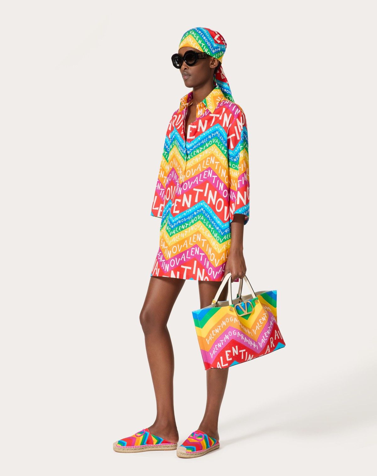 Valentino o1s1wg110525 Chevron 24 Popeline Short Dress in Multicolor Size S / US 4 / IT 40 - 3 Thumbnail