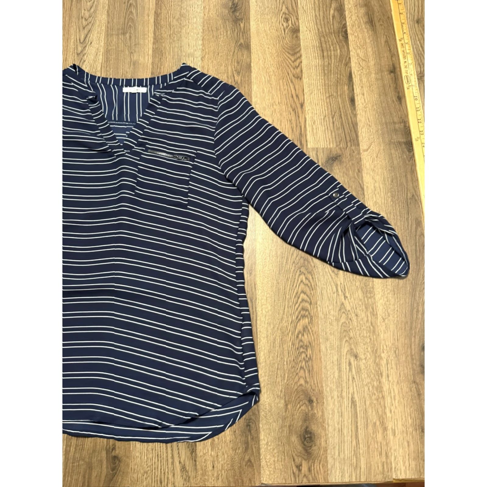 Vintage Maurices Shirt Women Small Blue White Striped 3/4 Sleeve V-Neck Blouse Size S / US 4 / IT 40 - 4 Thumbnail