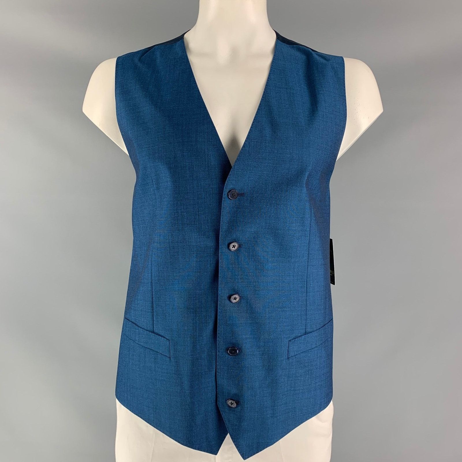 Dolce & Gabbana Size 46 Solid Wool & Mohair Buttoned Blue Vest Size 46R - 1 Thumbnail