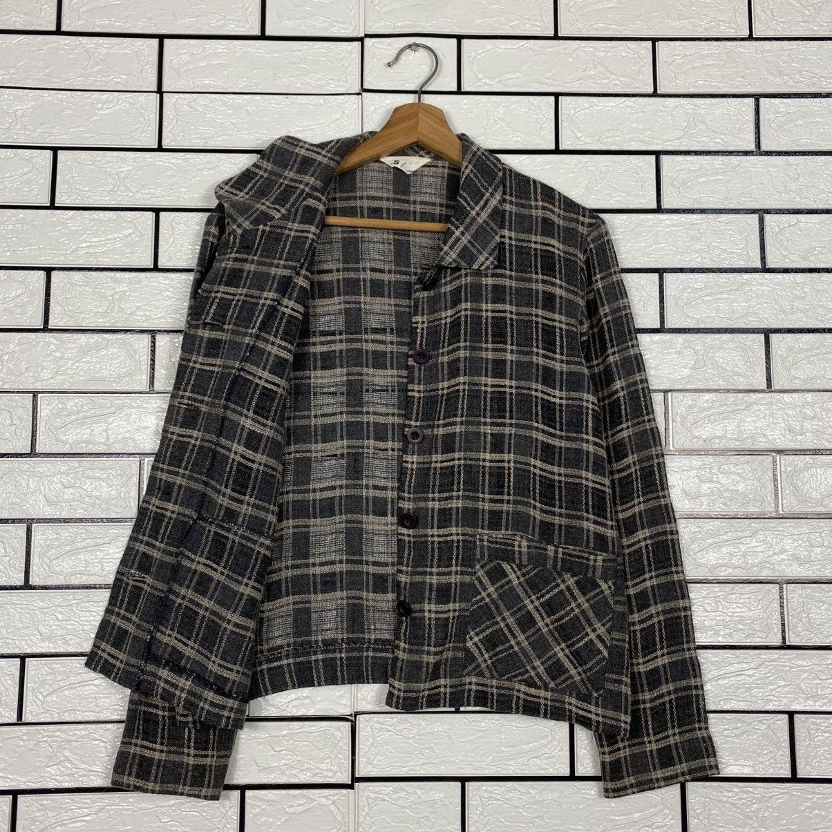Issey Miyake 📌Vintage Cropped Button Jacket Corsa Tartan Design Check Size US M / EU 48-50 / 2 - 12 Thumbnail