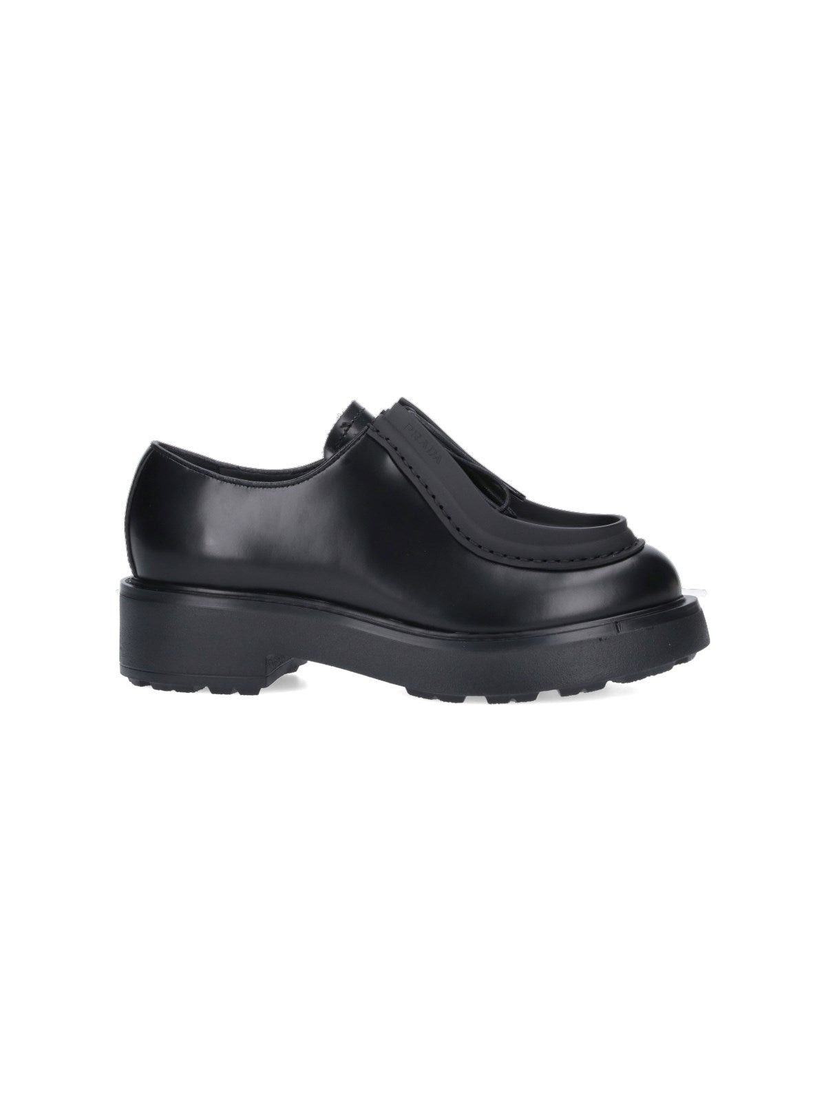 image of Prada Leather Lace-Up Shoes Size 41 in Black, Women's