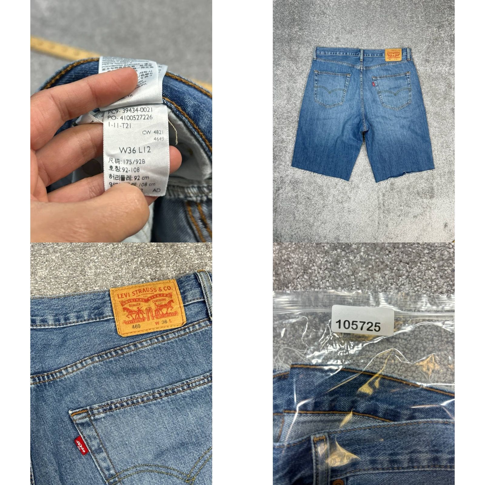 Levi's Levis 469 Shorts Men 36 X 12 Blue Distressed Denim Cotton High Rise Raw Hem Logo Size US 36 / EU 52 - 8 Thumbnail