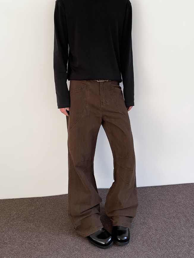 Brown Embroidered Stacked Flare Jeans