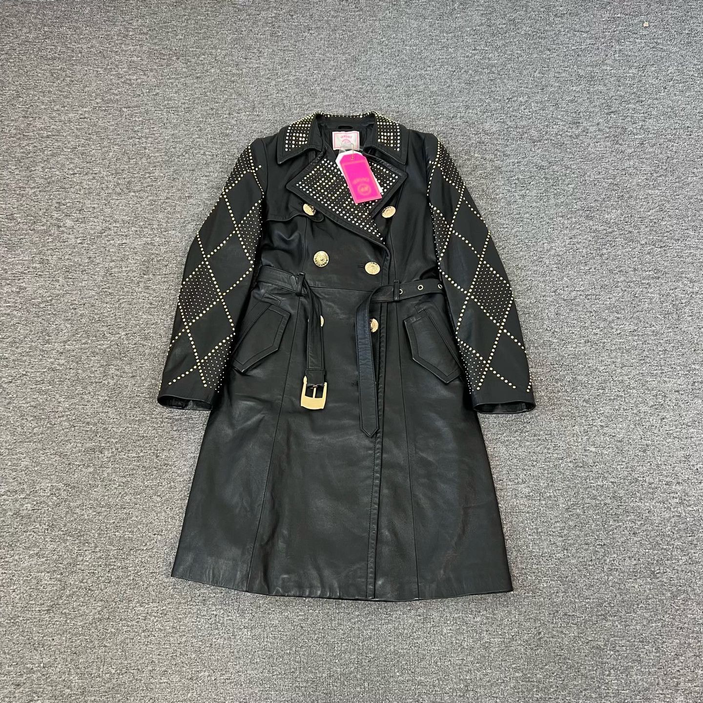 Versace Versace HM Rivet Leather Coat Size XXS / US 00 / IT 34 - 1 Thumbnail