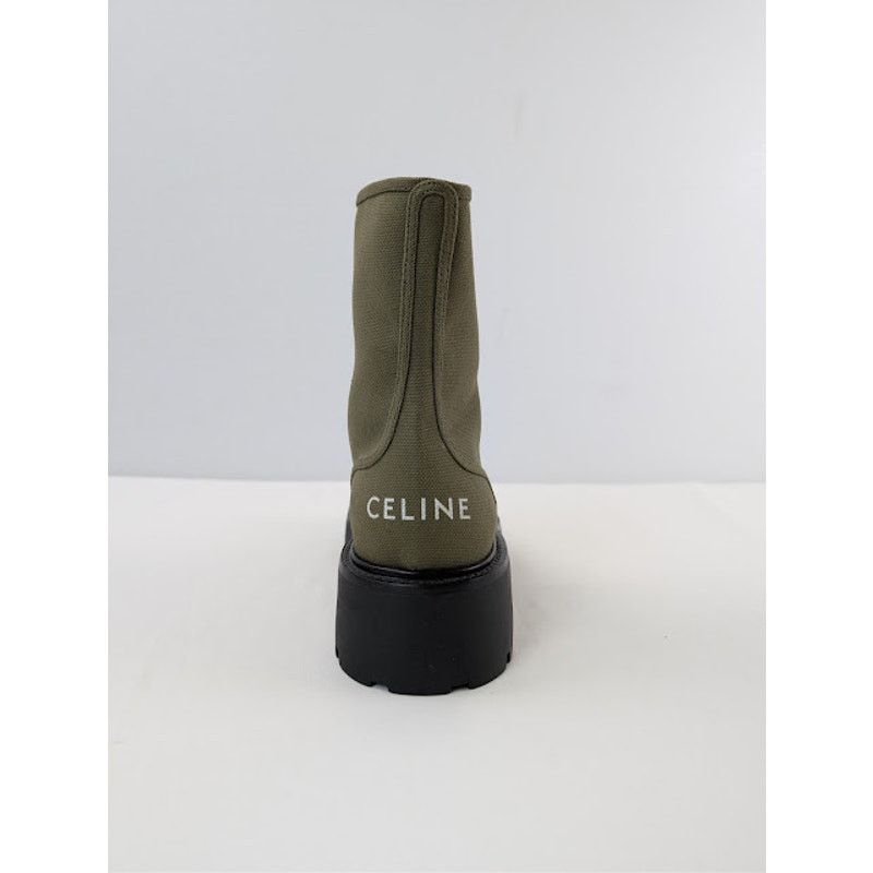 Celine o1rshd1 Canvas Bulky Shiny Lace-Up Boots Olive Green / Black Size US 9 / EU 42 - 16 Thumbnail
