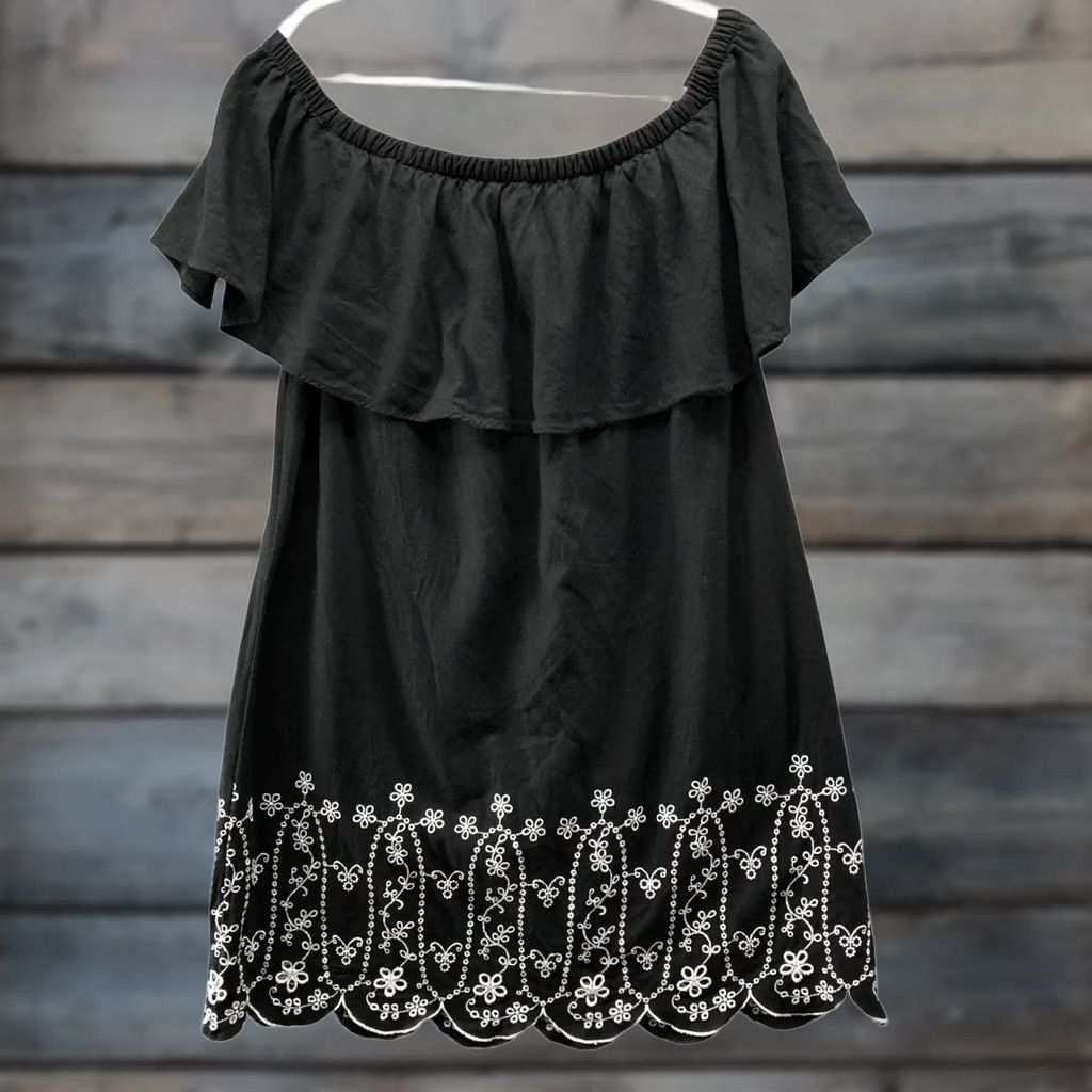 Old Navy Old Navy Linen Blend Dress Womens XL Black Eyelet Off Shoulder Embroidered Size XL / US 12-14 / IT 48-50 - 1 Thumbnail