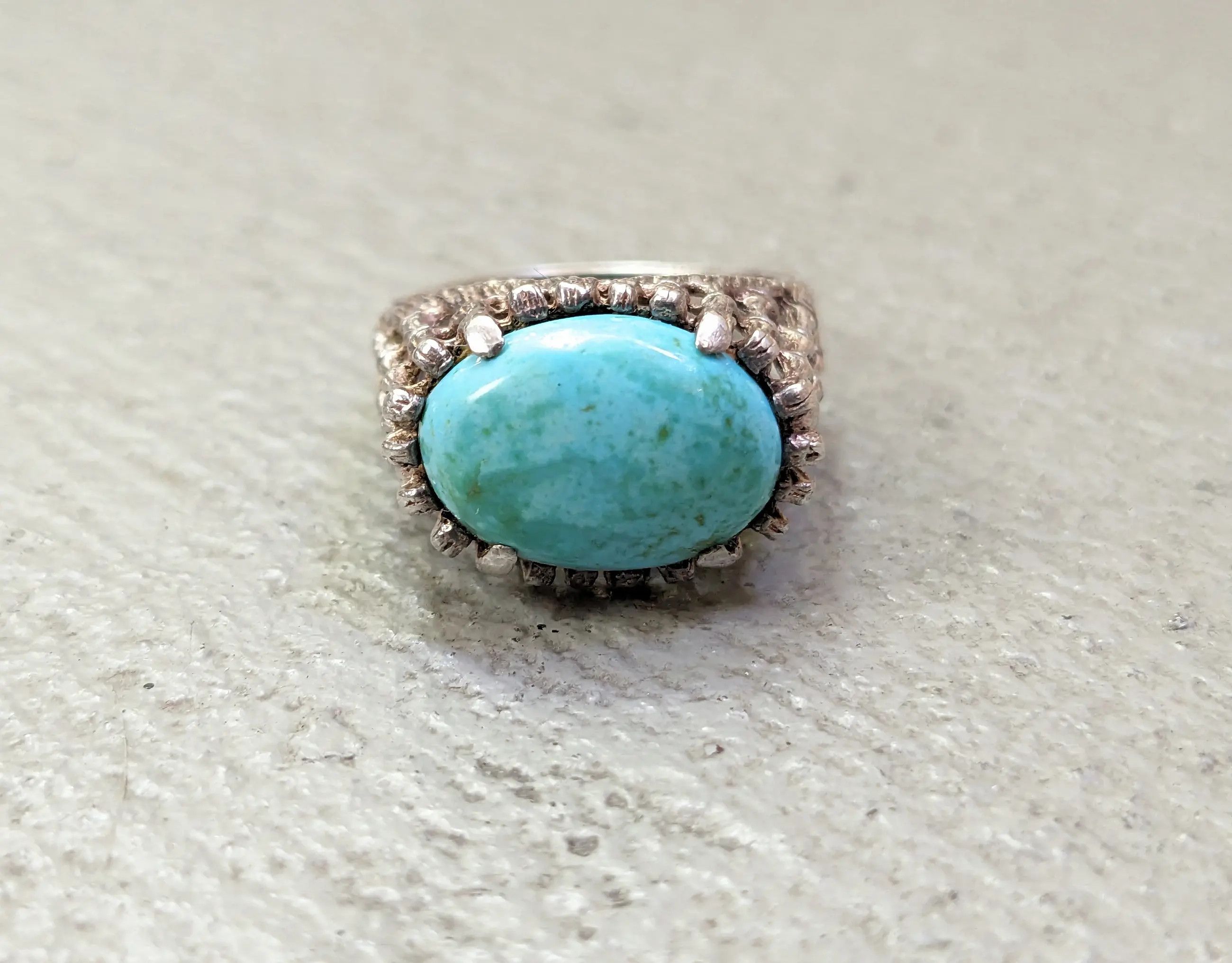 Jewelry Vintage Sterling Silver Ring Green Turquoise Oval 7.5 Brutal Size ONE SIZE - 5 Thumbnail