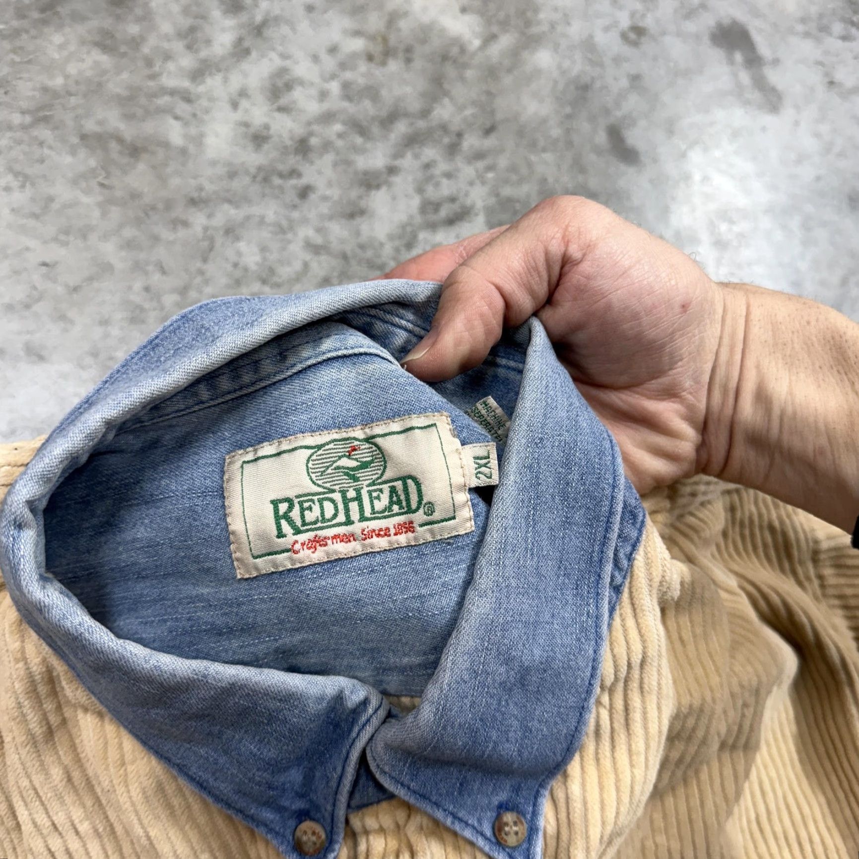 Denime VINTAGE RedHead Shirt Mens XL Beige Corduroy Denim Collar Button Front Casual Workwear Size US XL / EU 56 / 4 - 4 Thumbnail
