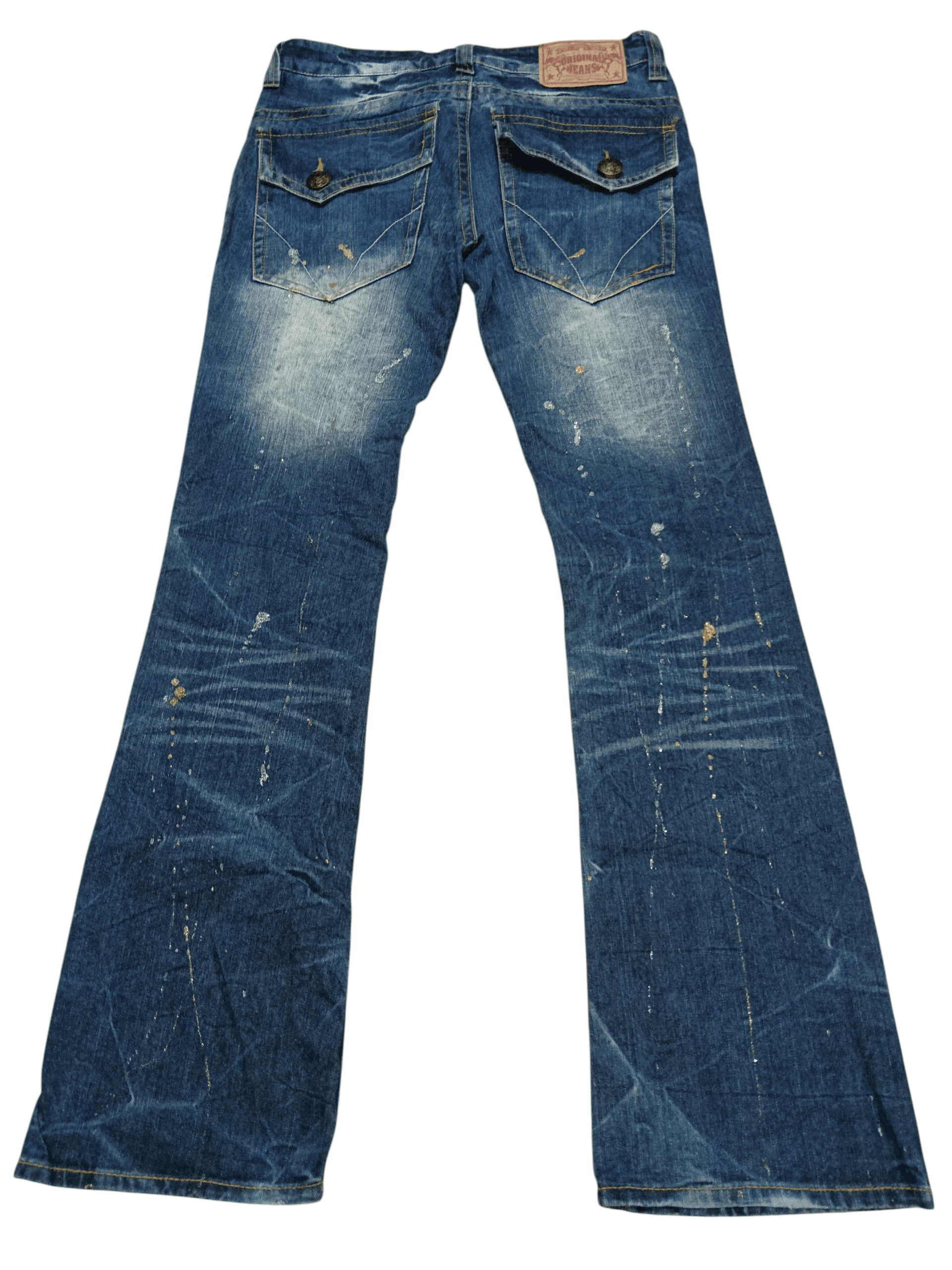 Japan Blue 🔥Skull🔥Splash Distressed Flare Jeans Size US 30 / EU 46 - 3 Thumbnail