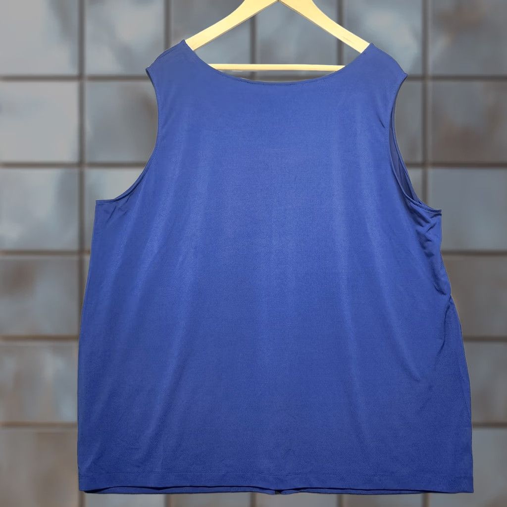 Vintage Joan Rivers Tank Top Womens Plus Size 3X Blue Slinky Stretch Liquid Layering Tank Sleeveless Pullover Basic Womens Plus Size 3X Blue Joan Rivers Shirt Size XXL / US 16-18 / IT 52-54 - 1 Thumbnail