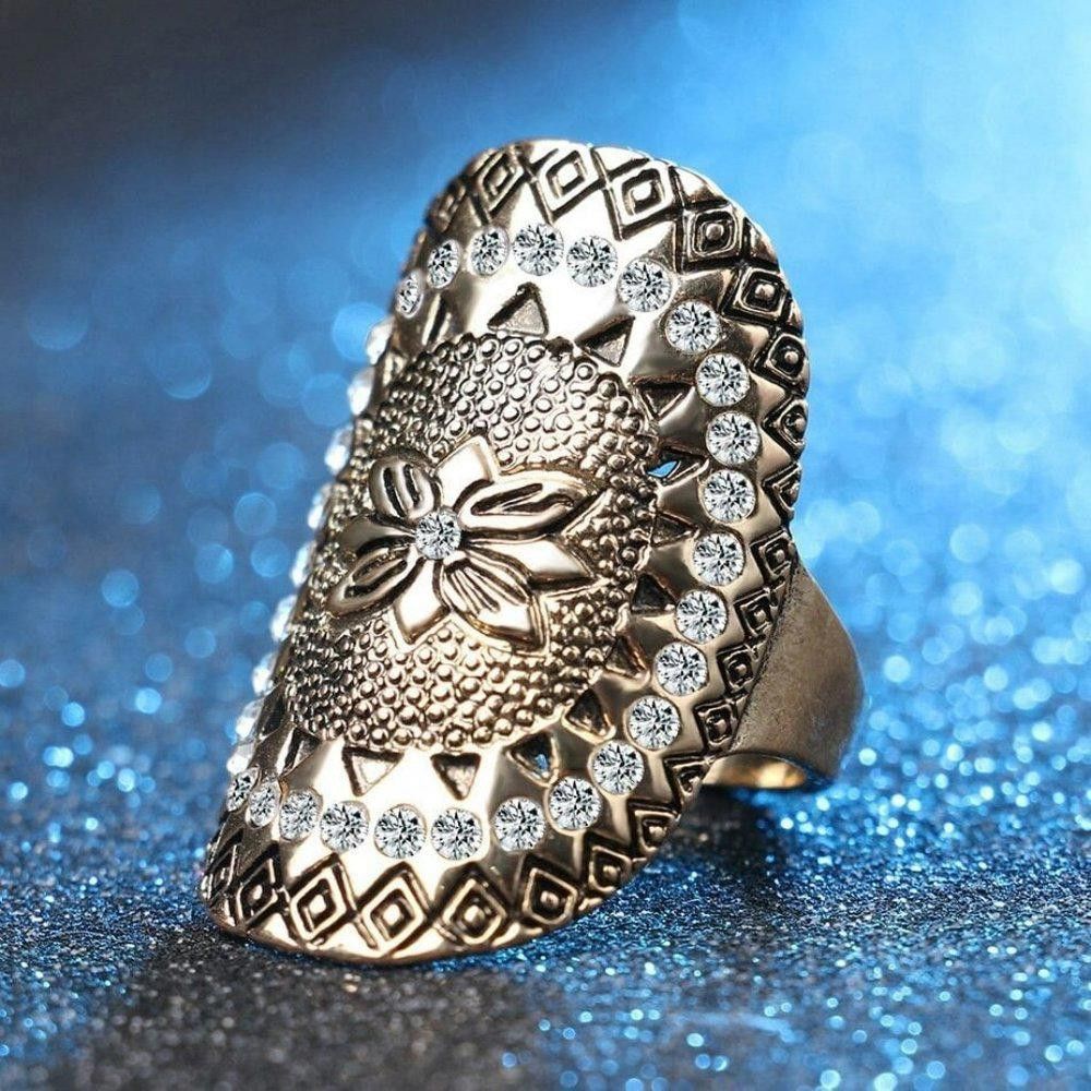 Designer Antique Crystal Ethnic Indian Style Gold Ring - Size 6 Size ONE SIZE - 1 Thumbnail