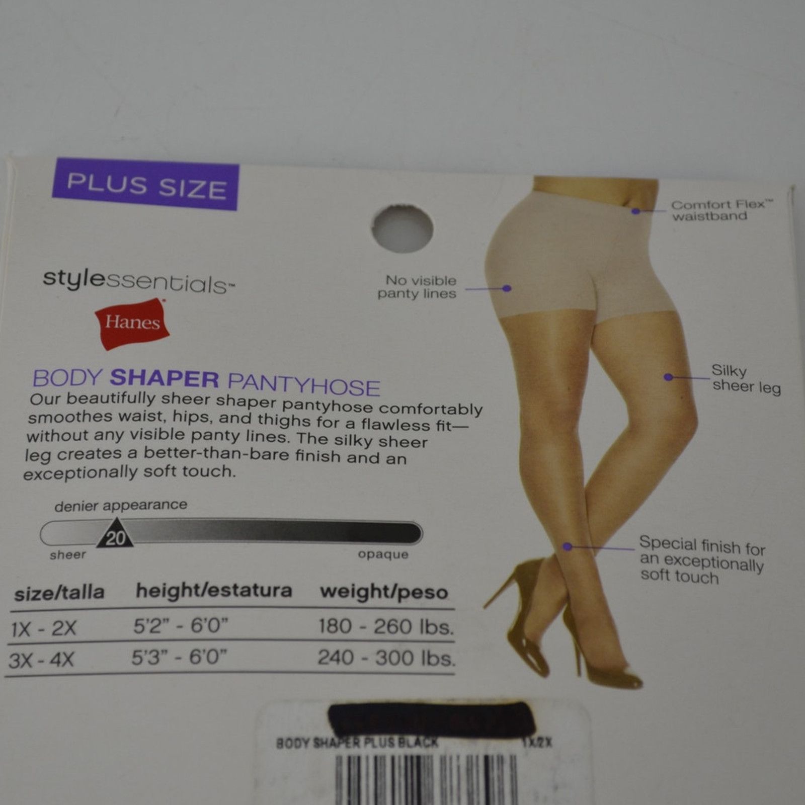 Hanes Hanes Body Shaper Pantyhose Silky Sheer Leg 1x/2x Black Plus Size ONE SIZE - 9 Thumbnail