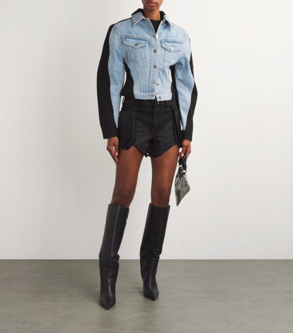 Mugler o1s22i1n1024 Bicolor Denim Jacket in Black & Blue Size S / US 4 / IT 40 - 2 Thumbnail