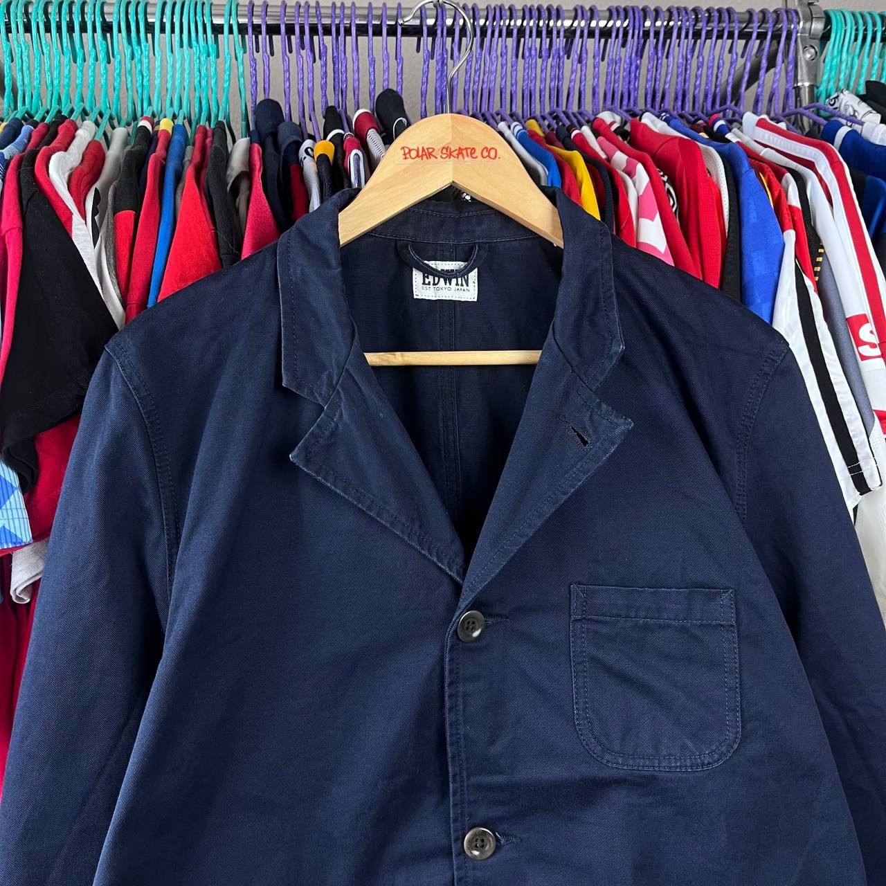 Edwin EDWIN Simple Post Blazer Chore Workwear Blue Denim Jacket Size US L / EU 52-54 / 3 - 3 Thumbnail