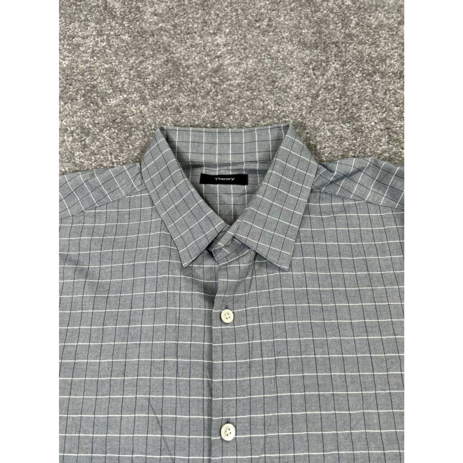 Theory Theory Shirt Mens Large Gray White Cotton Button Up Shirt Size US L / EU 52-54 / 3 - 2 Thumbnail