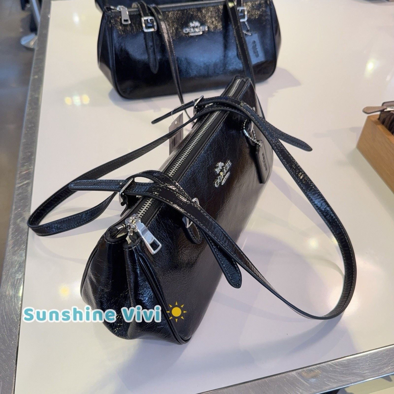 Coach NWT Coach Asher Shoulder Bag CBJ05 Glazed Leathe Black Size ONE SIZE - 2 Thumbnail