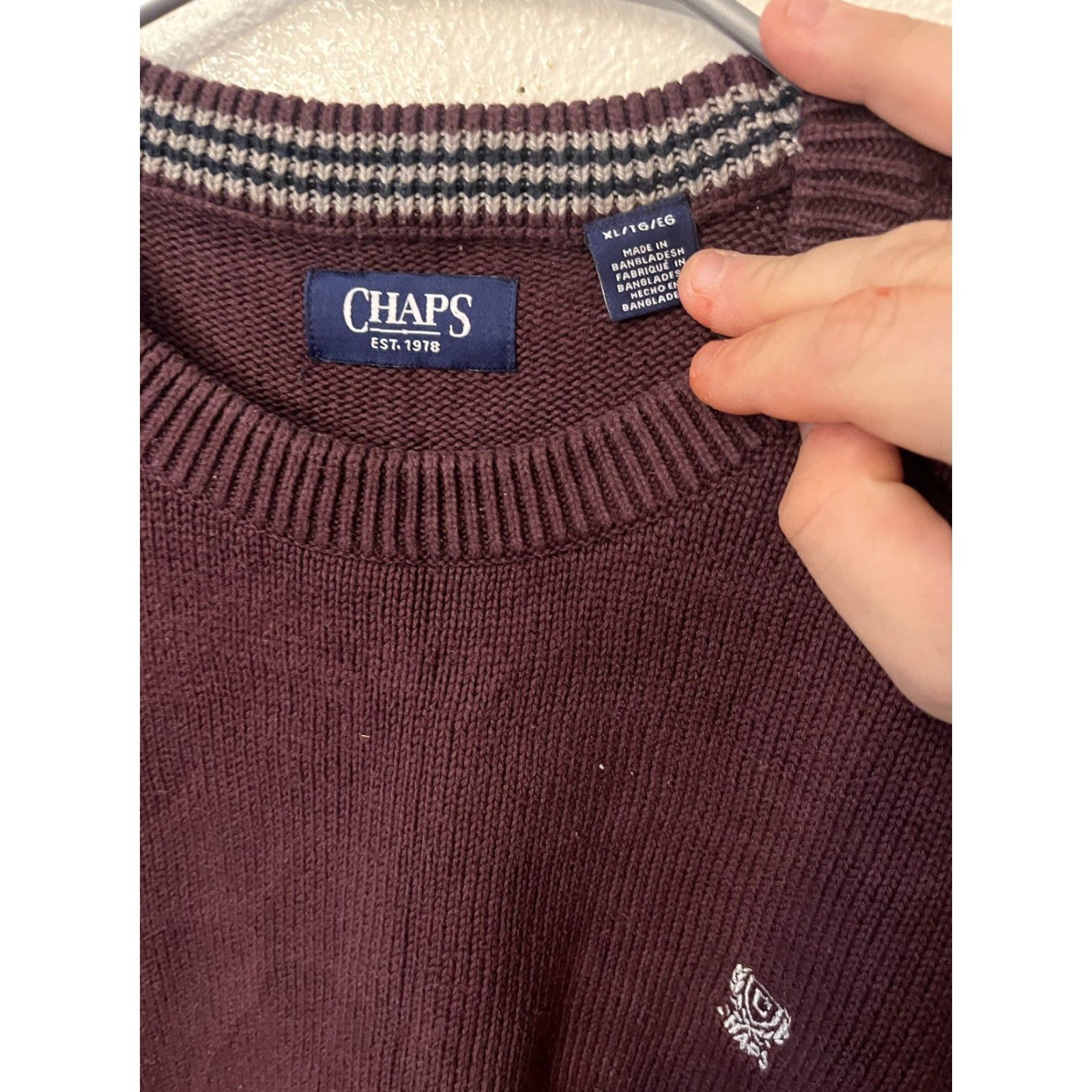 Chaps VINTAGE Chaps Sweater Long Sleeve Crewneck XL Maroon 100% Cotton Heavyweight Logo Embroidered Mens Size US XL / EU 56 / 4 - 2 Thumbnail