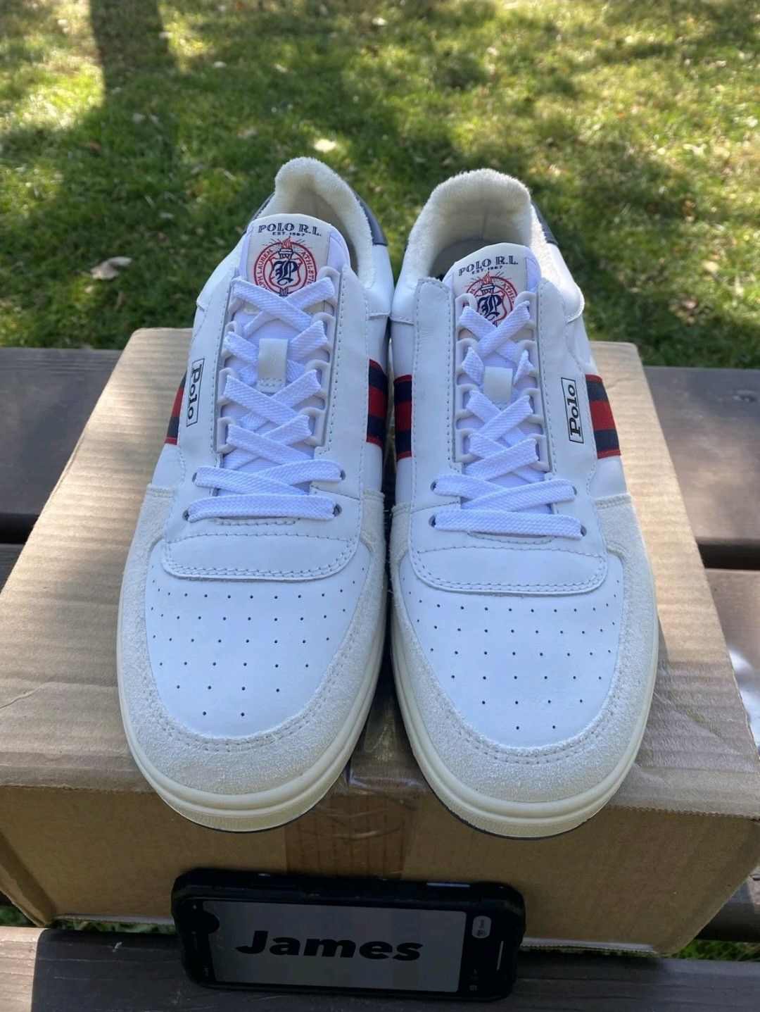 Ralph Lauren Ralph Lauren Polo Court Sneakers White Navy Red Retro 007 Size US 11.5 / EU 44-45 - 3 Thumbnail