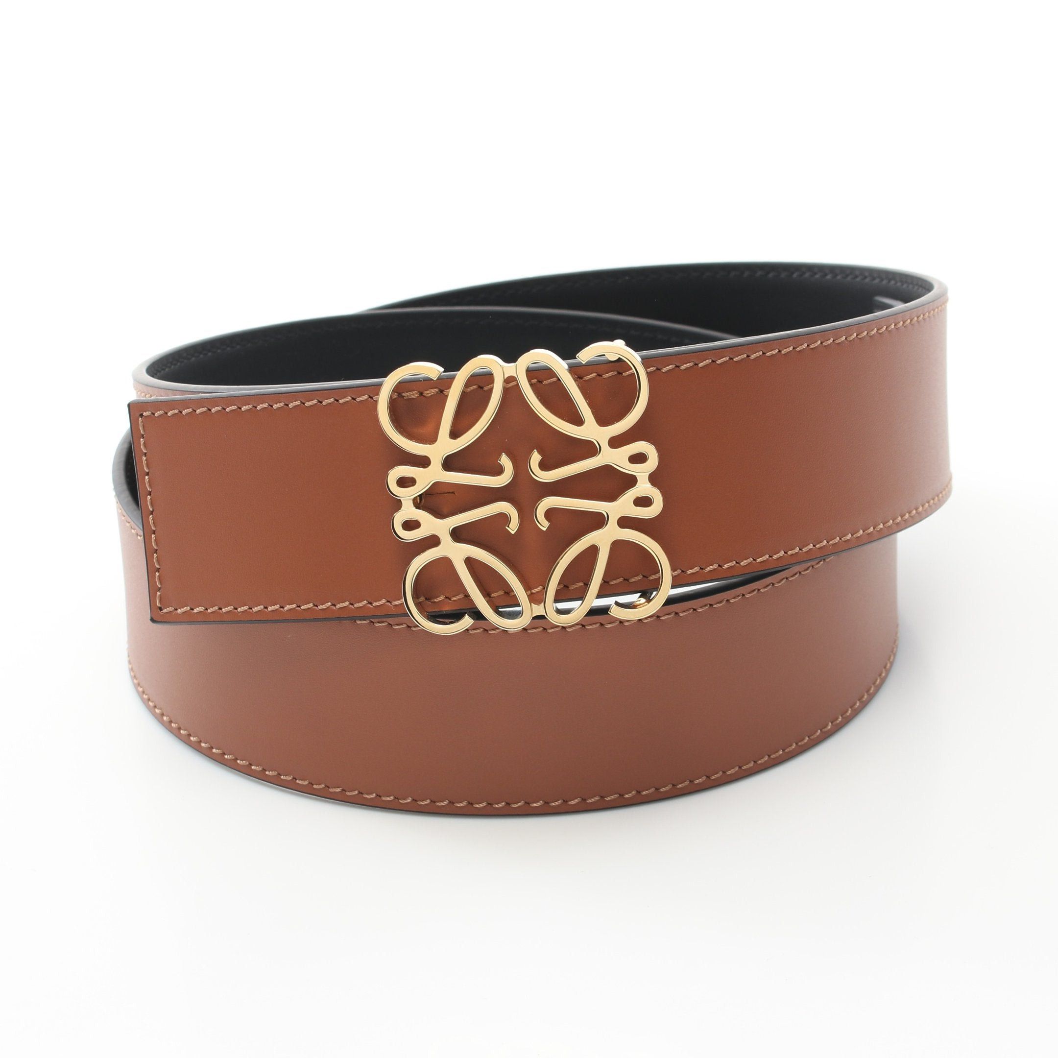 Loewe Anagram Belt Leather Brown Black Reversible Gold Hardware