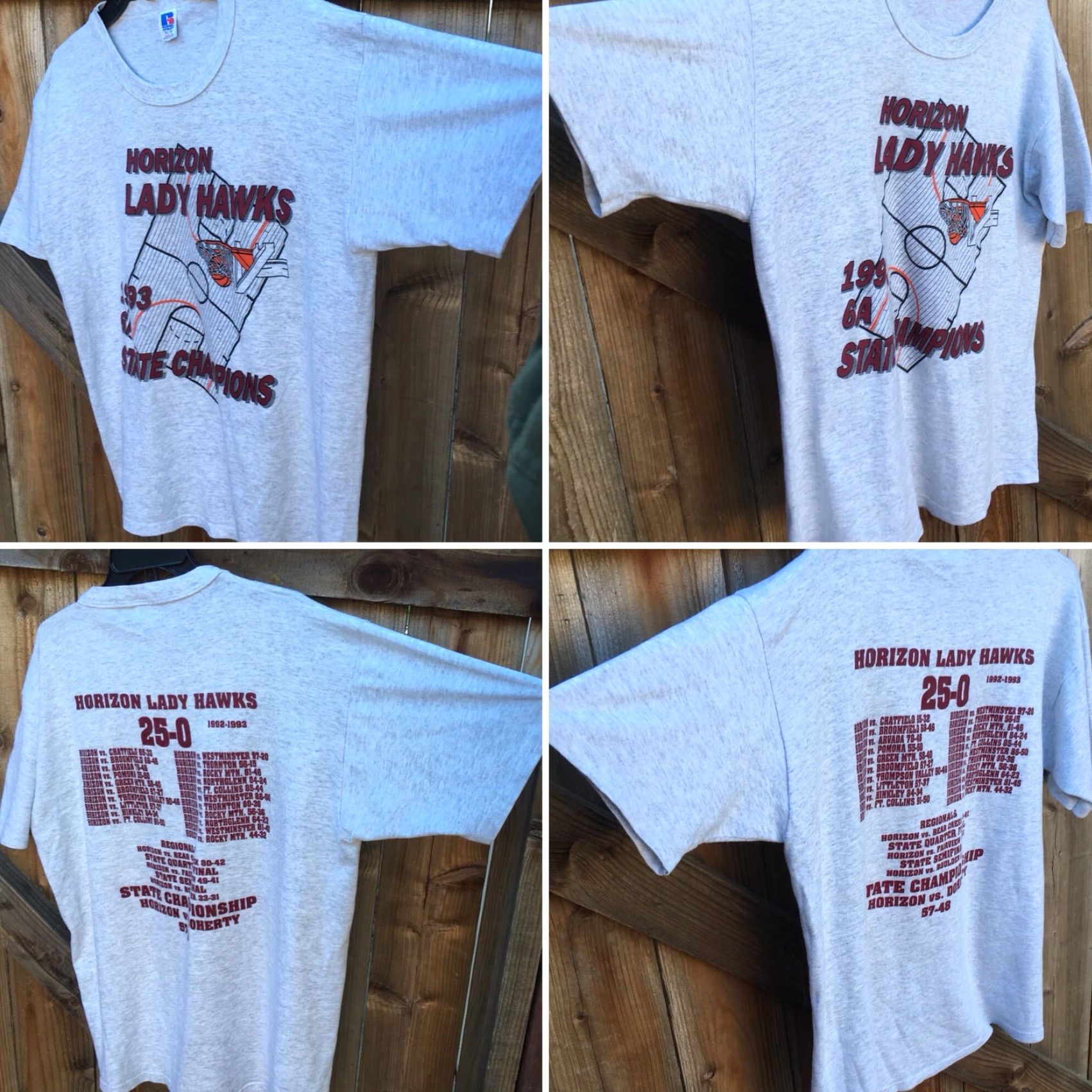 Russell Athletic VINTAGE Horizon Lady Hawks 1993 6A STATE CHAMPIONS T-Shirt XL gray USA Russell Athletic Unisex 1990s Graphic Tee Size US XL / EU 56 / 4 - 7 Thumbnail