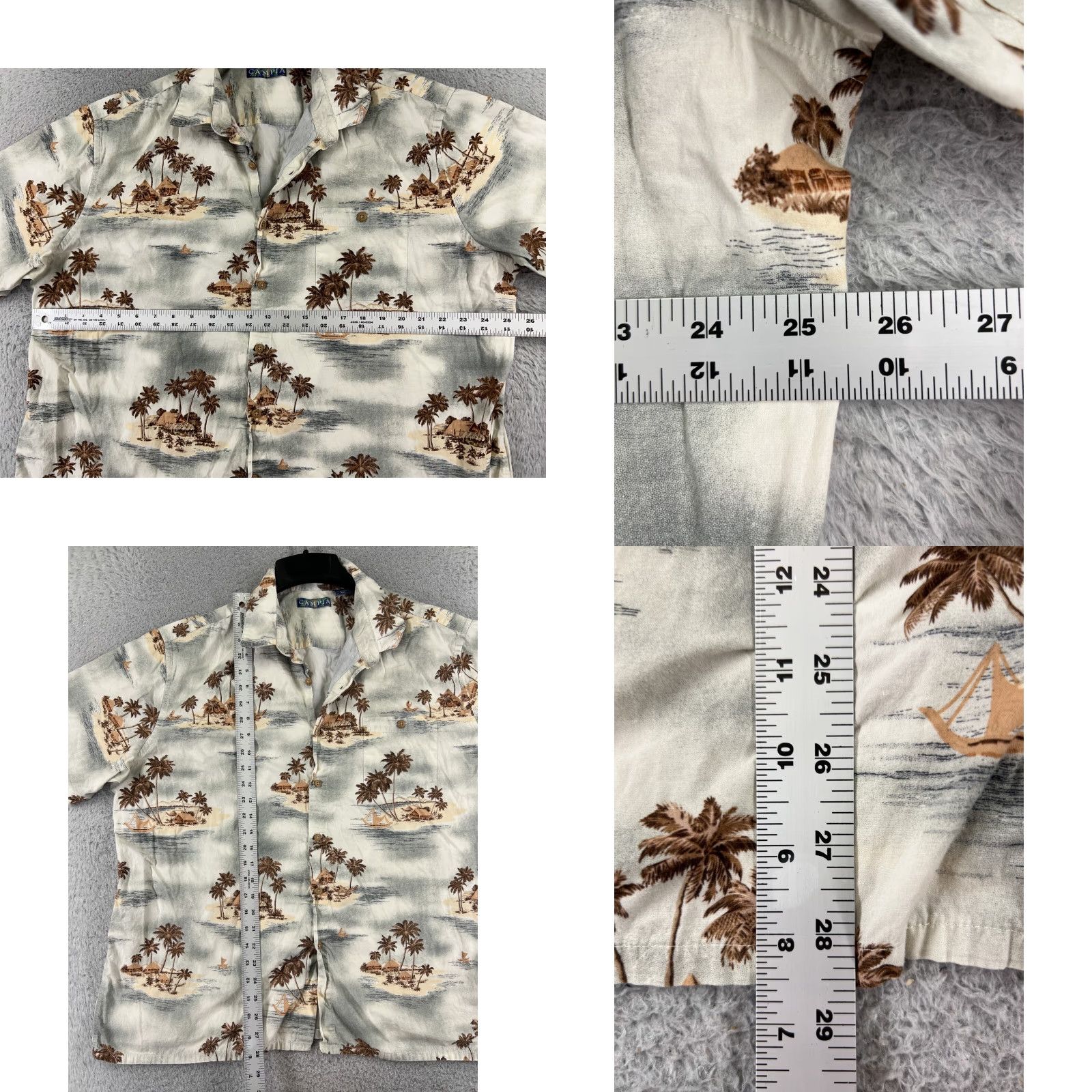 Vintage VINTAGE Campia Shirt Men 2XL Gray Brown Hut Beach Palm Hawaiian Cotton Button Up Size US XXL / EU 58 / 5 - 8 Thumbnail