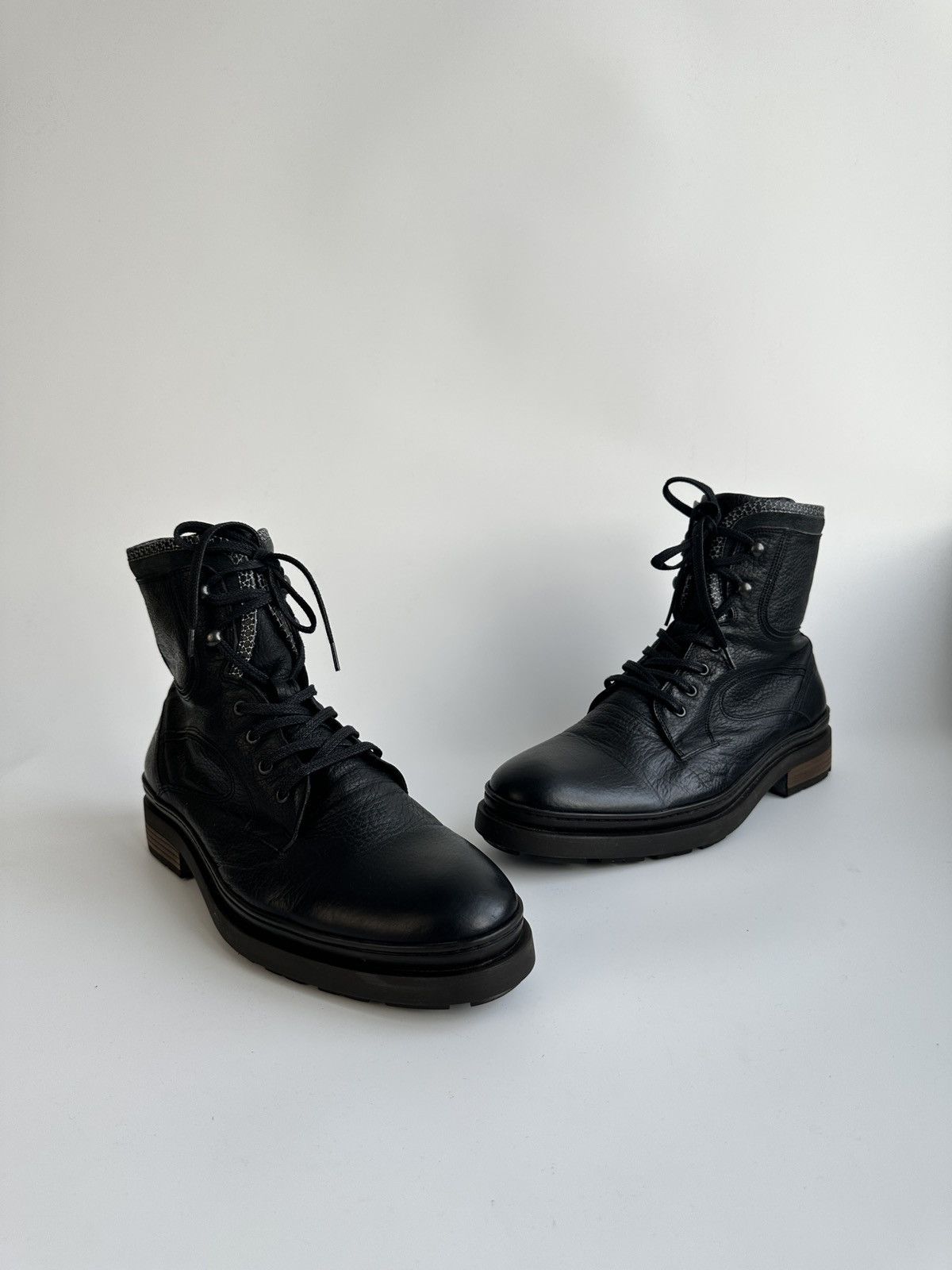 Floris van Bommel Floris van Bommel 10601 Black Leather Combat Boots Lace-up Size US 11 / EU 44 - 2 Thumbnail