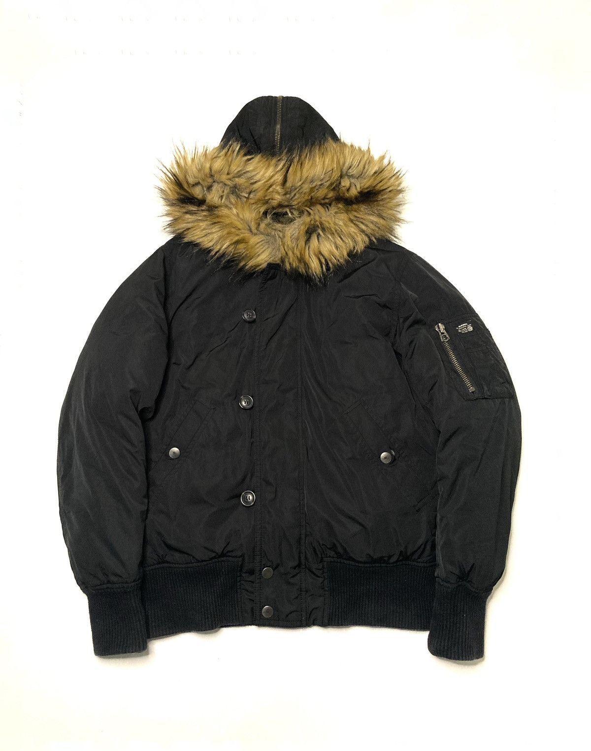 Image of Diesel Vintage Faux Fur Hood Jacket in Black, Men's (Size Small)