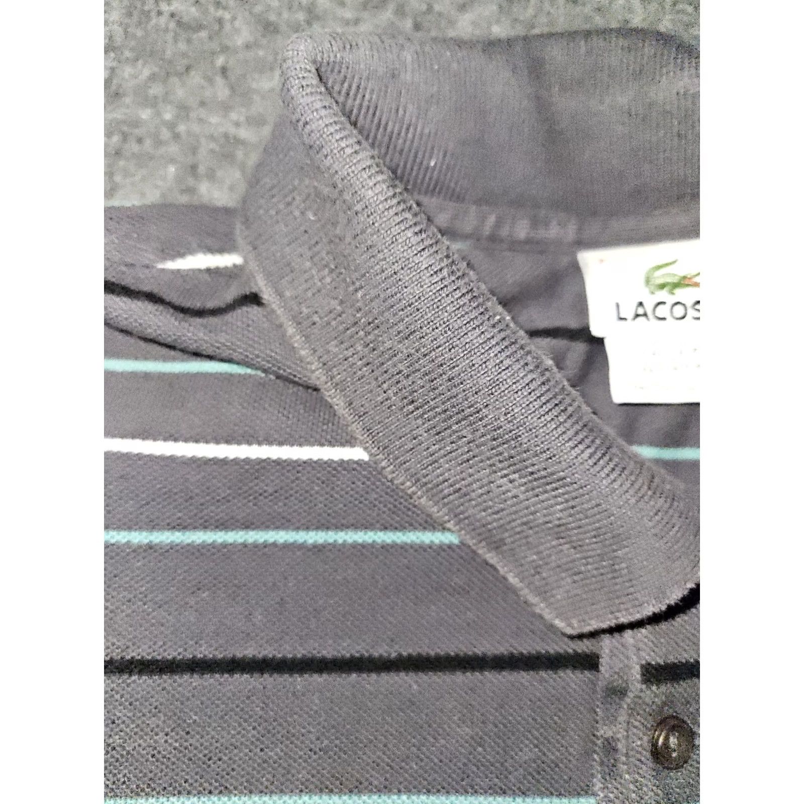 Lacoste LACOSTE Polo Shirt Mens Size 7 Gray Striped Short Sleeve Logo Regular Fit Casual Workwear Shirt Size US M / EU 48-50 / 2 - 7 Thumbnail