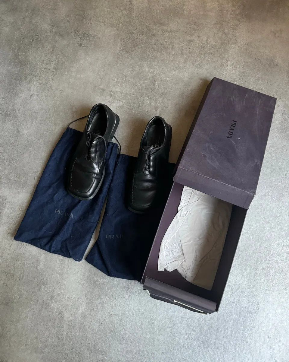 Prada × Vintage FW1999 Prada Black Leather Derby Square Toe Shoes Size US 7 / EU 40 - 8 Thumbnail
