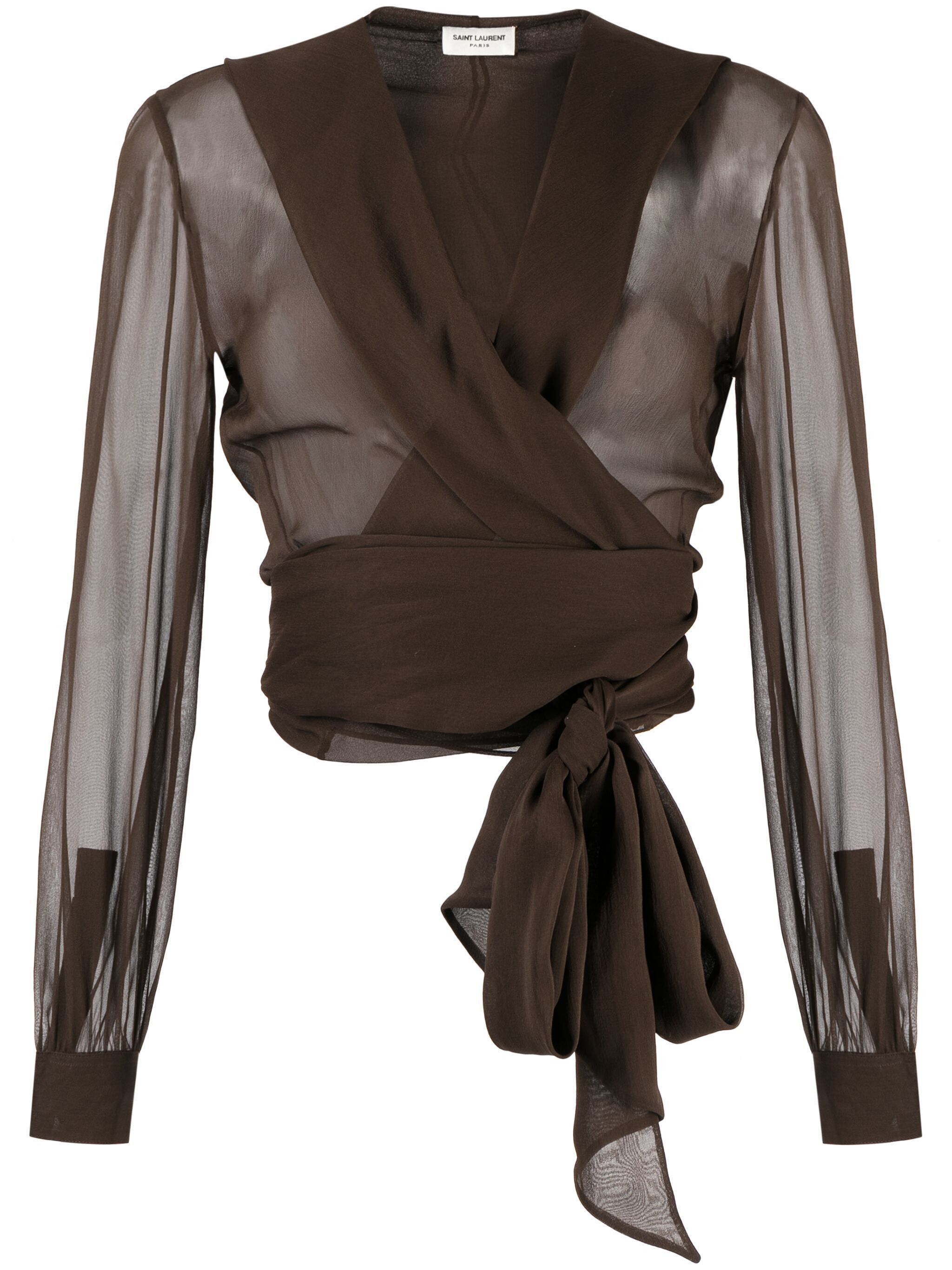 Saint Laurent Paris o1s1wg111124 Hooded Wrap Blouse Silk Muslin Crepe in Brown Size S / US 4 / IT 40 - 1 Thumbnail
