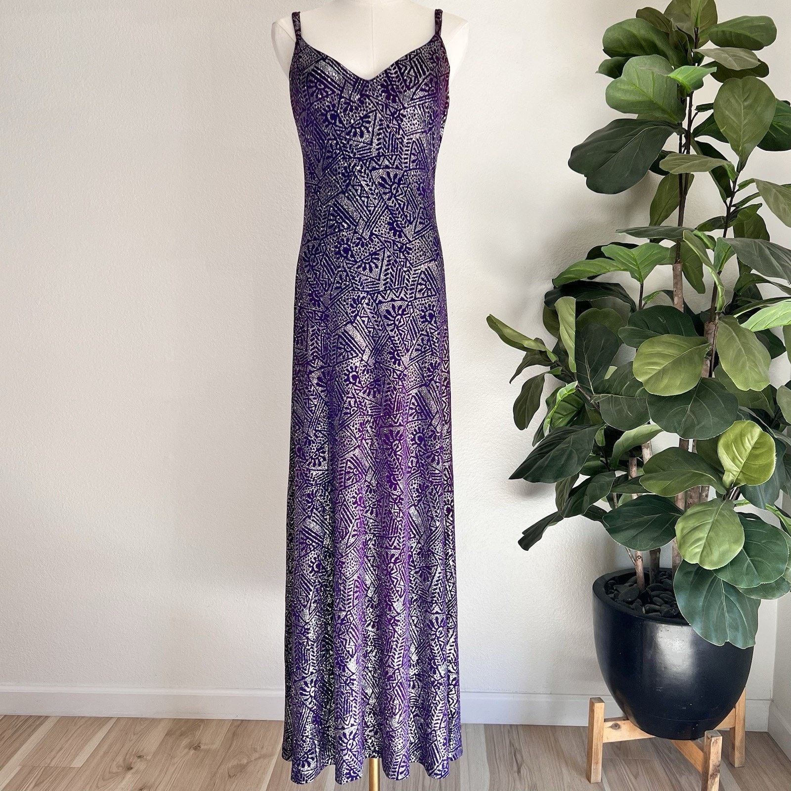 Other Vintage Caché Y2K Dress 6 Prom Formal Purple Silver Glitter Size M / US 6-8 / IT 42-44 - 1 Thumbnail