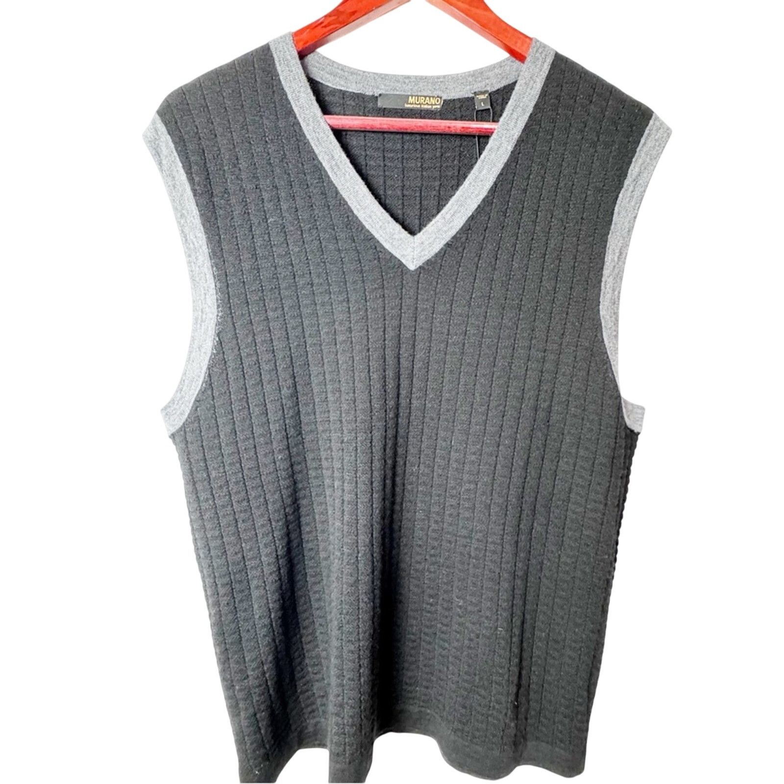 Murano Murano Black Grey Marino Wool Sweater Vest Men’s Size Large Size US L / EU 52-54 / 3 - 1 Thumbnail