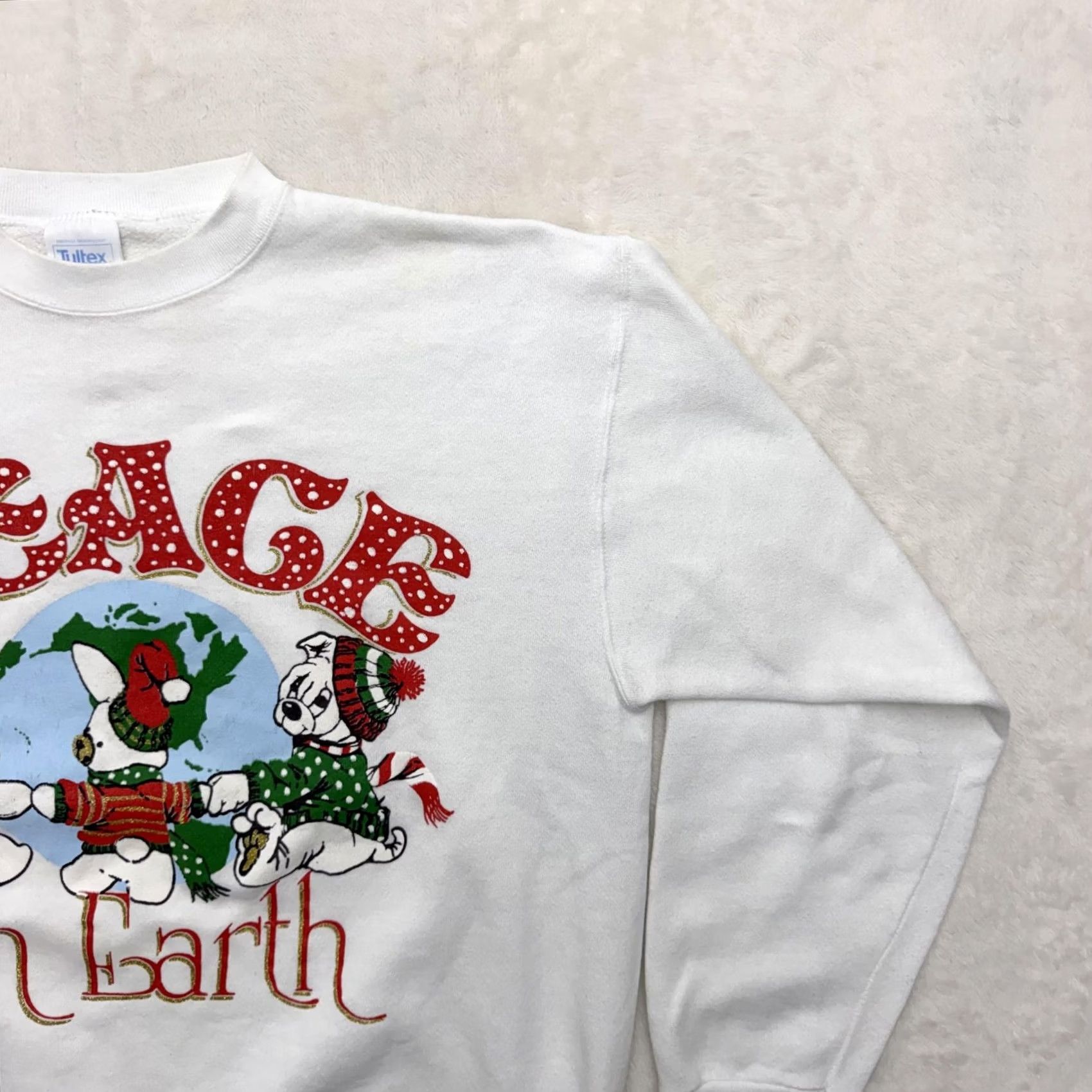 Tultex VINTAGE Tultex Peace On Earth Sweatshirt Mens Large White Christmas Graphic 90s Size US L / EU 52-54 / 3 - 4 Thumbnail