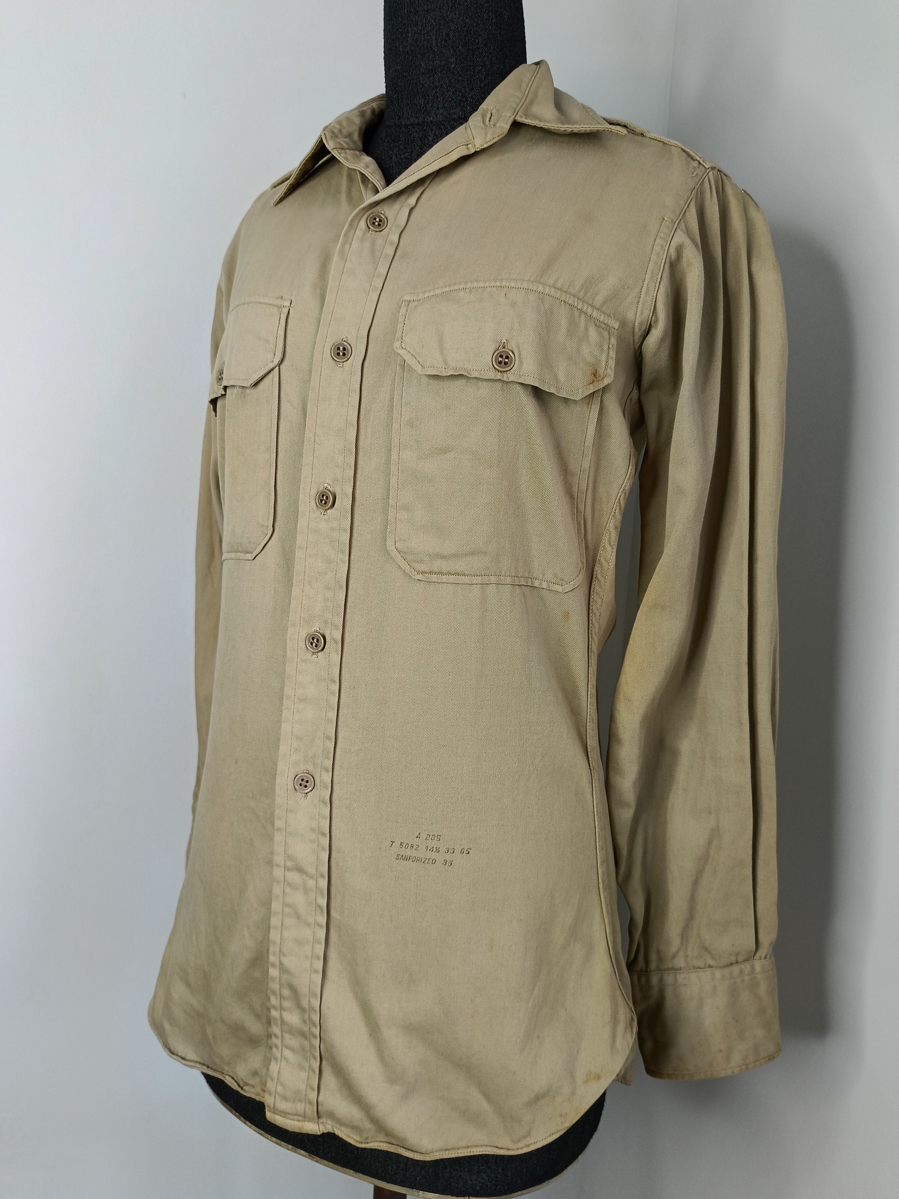 WW2 40s vintage Jayson khaki sanforized slim fit shirt 14.5