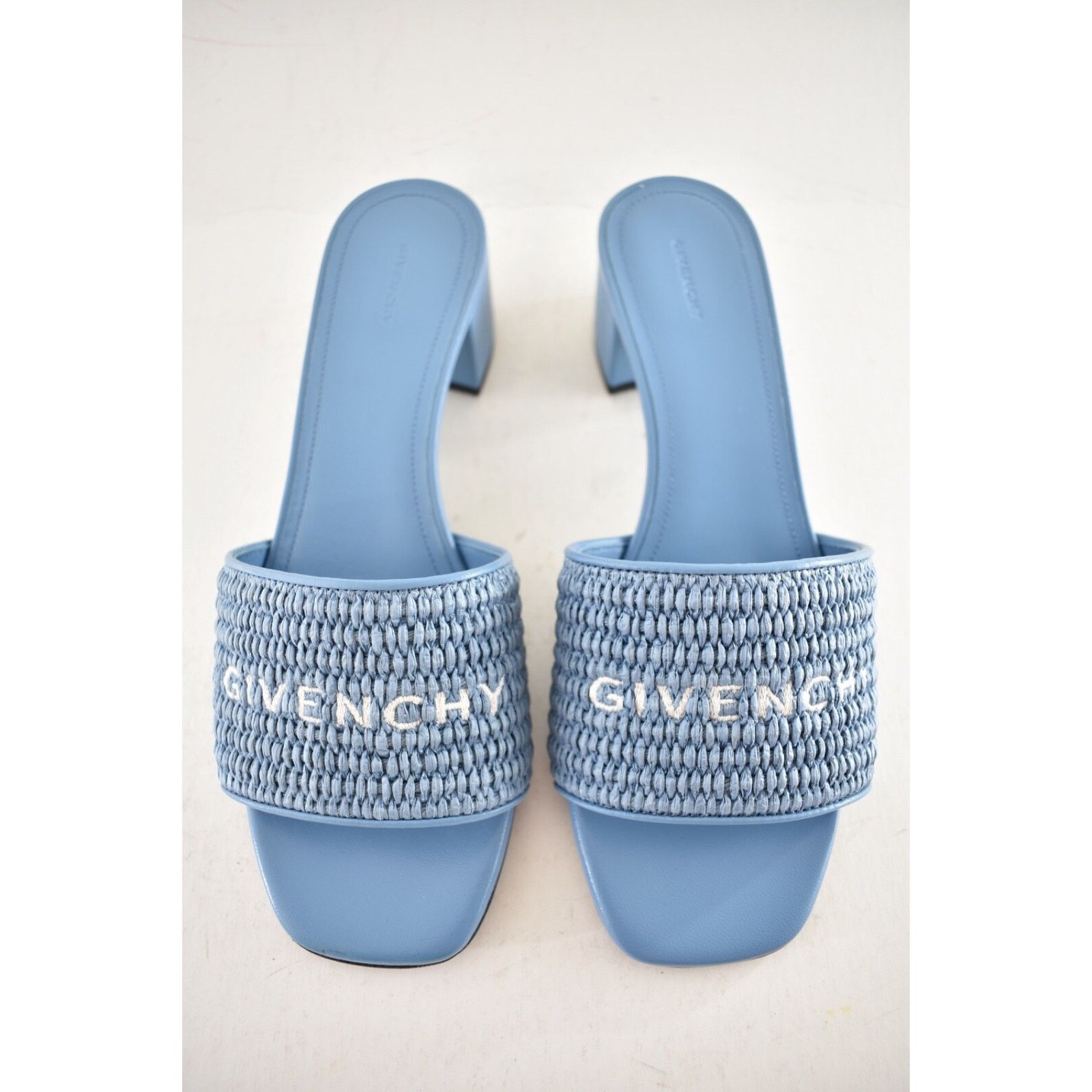 Givenchy 4G Denim Raffia Leather Slide On Mule Block Heel Sandal 37 Size US 7 / IT 37 - 8 Thumbnail