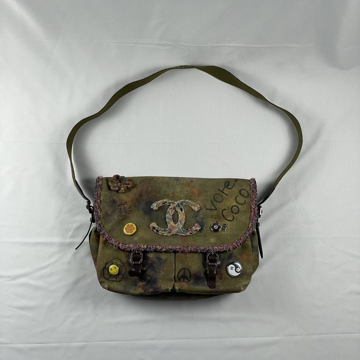 image of Chanel Graffiti Messenger Bag in Miltary Green, Men's